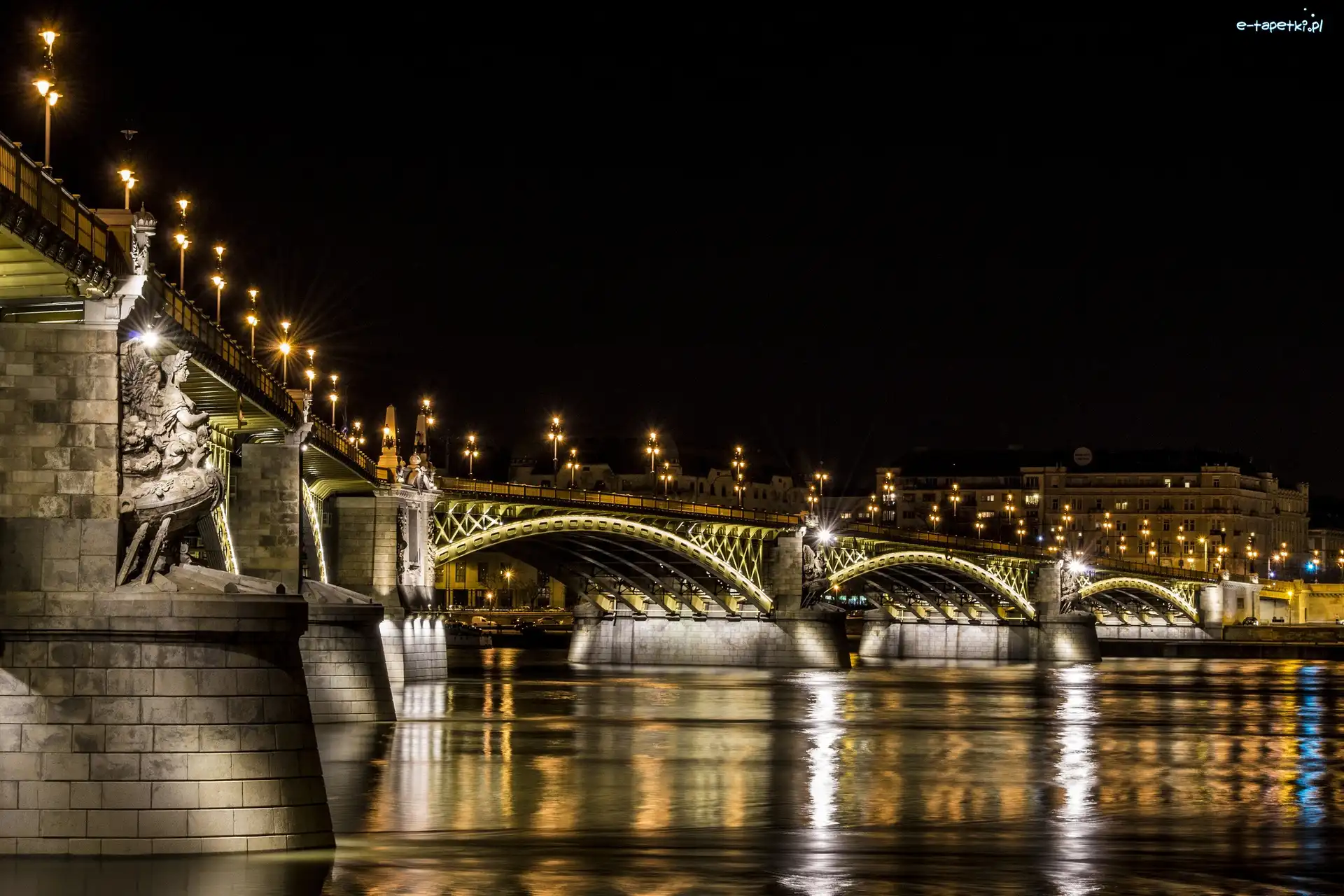 Oświetlony, Rzeka Dunaj, Most, Węgry, Budapeszt