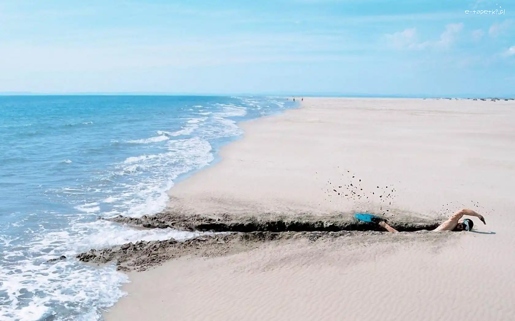 Morze, Plaża, Pływak