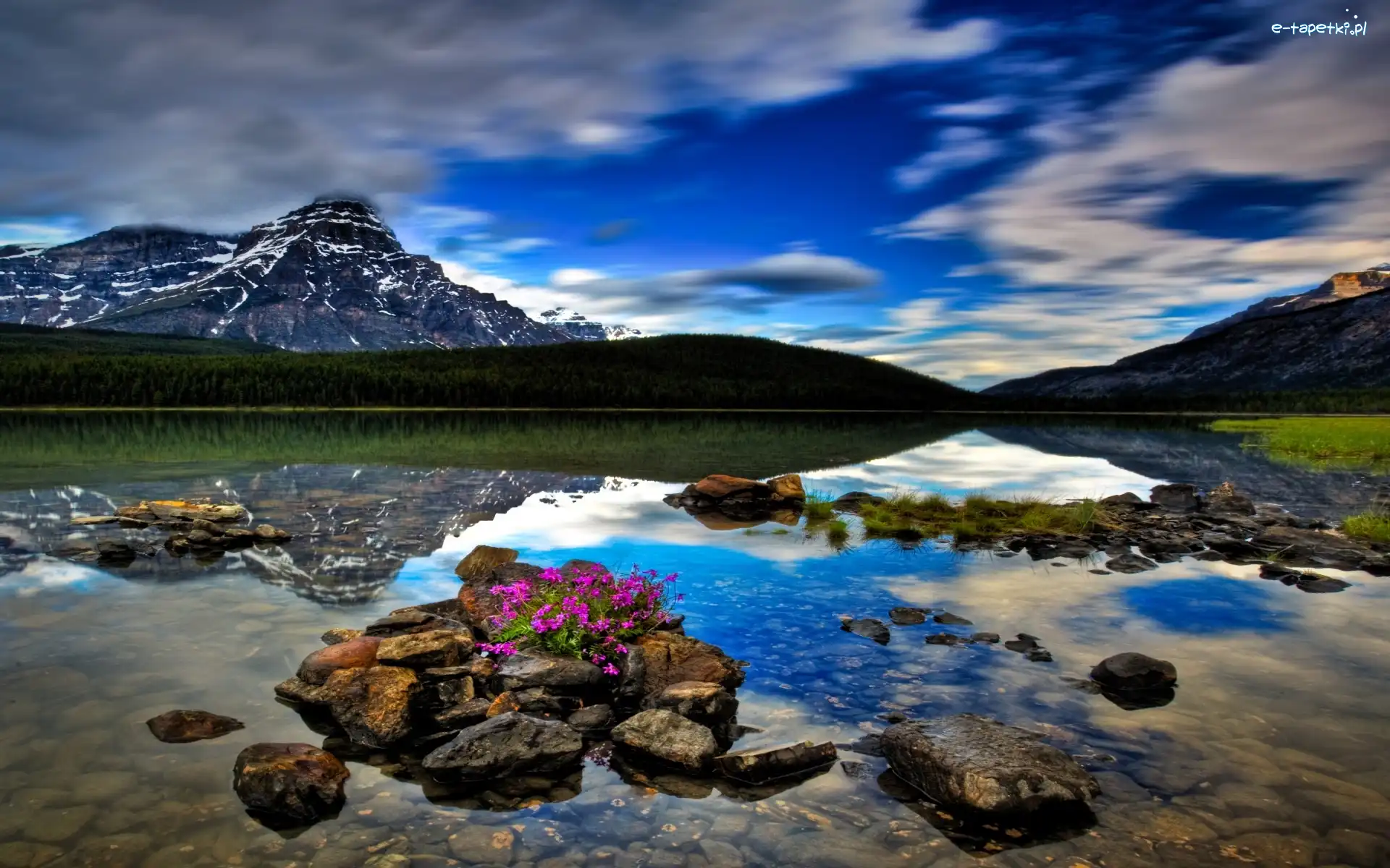 Kamienie, Park Narodowy Banff, Jezioro, Góry, Prowincja Alberta, Kanada