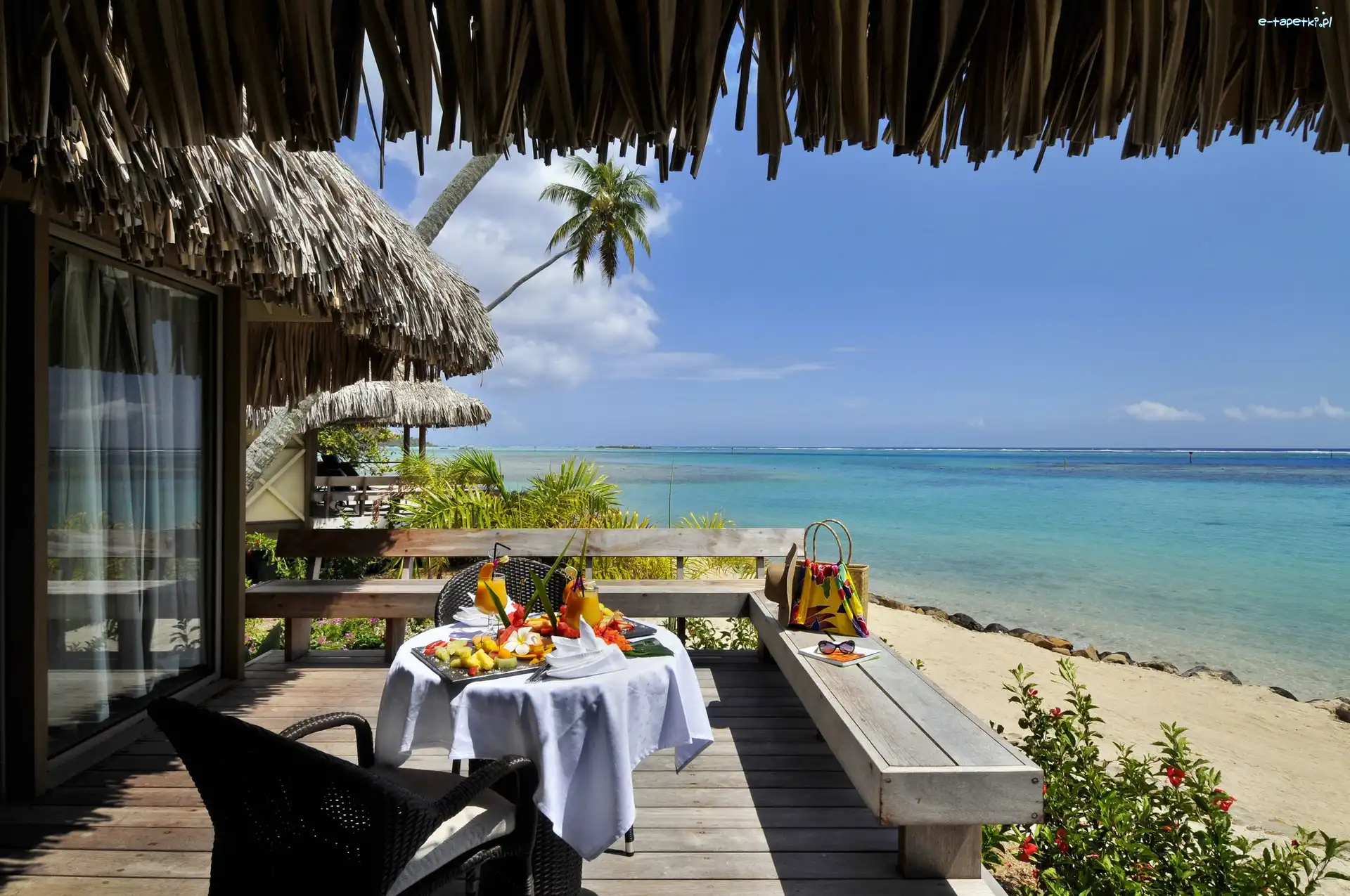 Ocean, Śniadanie, Plaża, Tahiti, Taras, Hotelowy