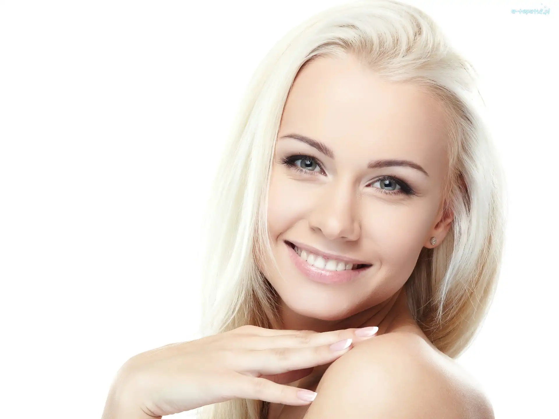 Modelka, Uśmiech, Makijaż, Blondynka