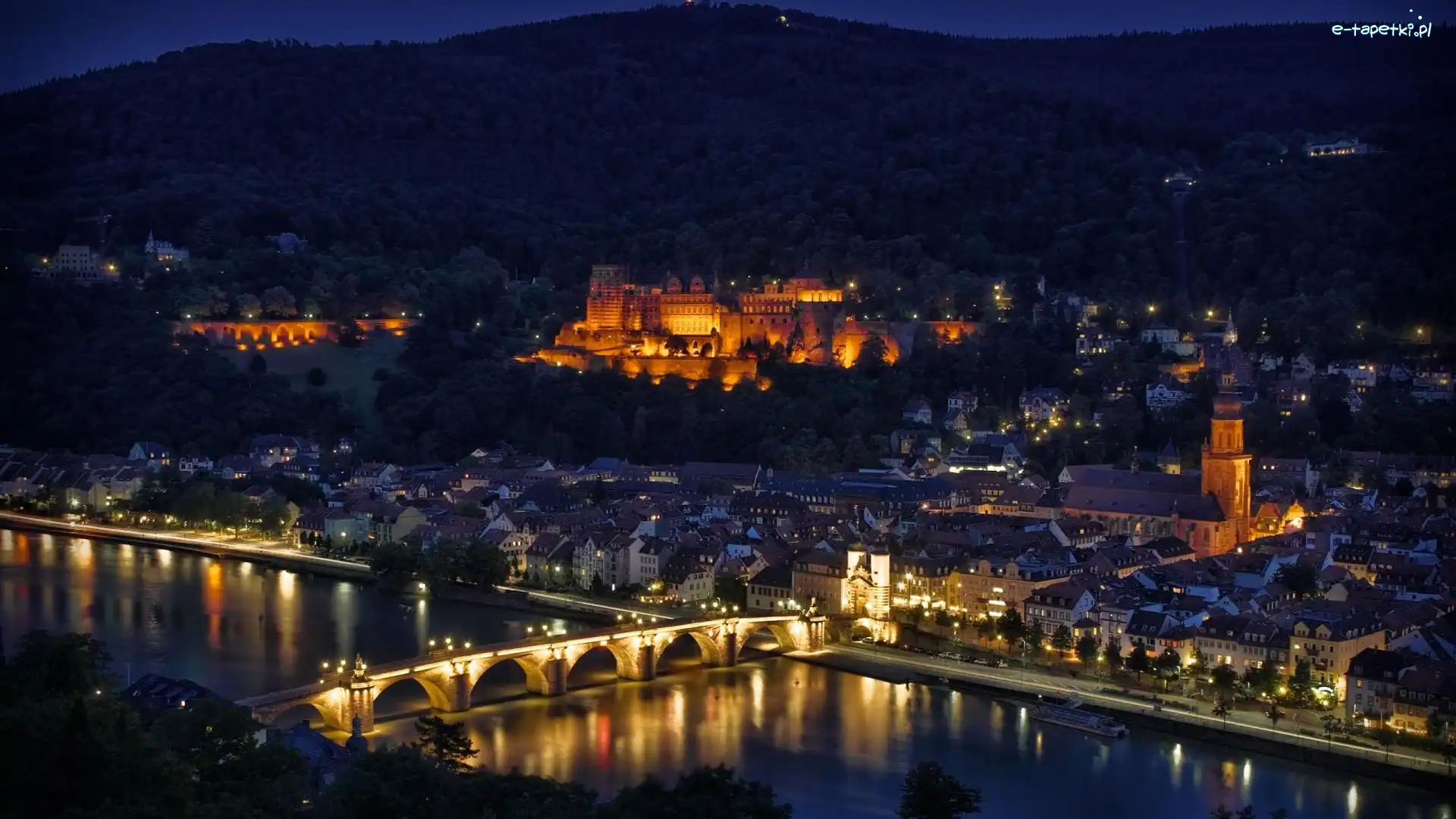 Heidelberg, Noc, Niemcy, Panorama