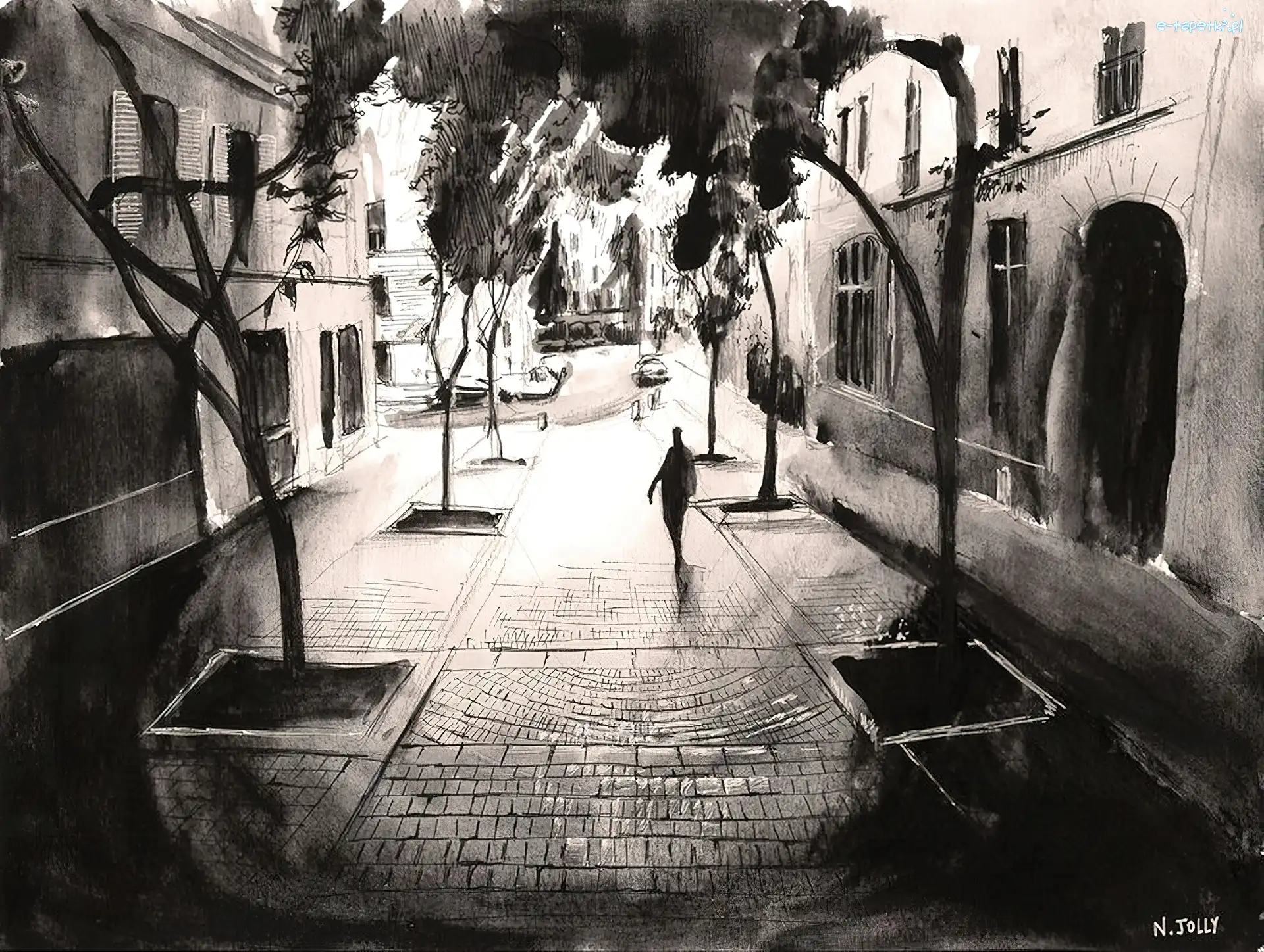 Reprodukcje, Nicolas Jolly, Obrazów, Ulica, Drzewa