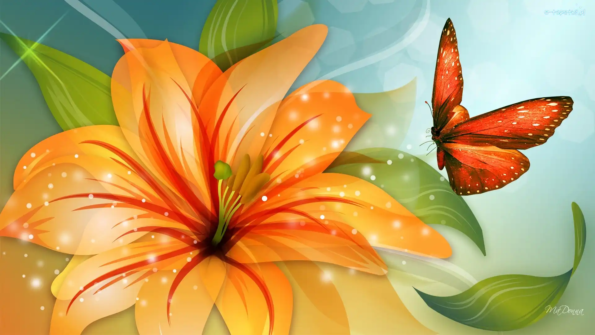 Kwiat, Art, Motyl, Pomarańczowy