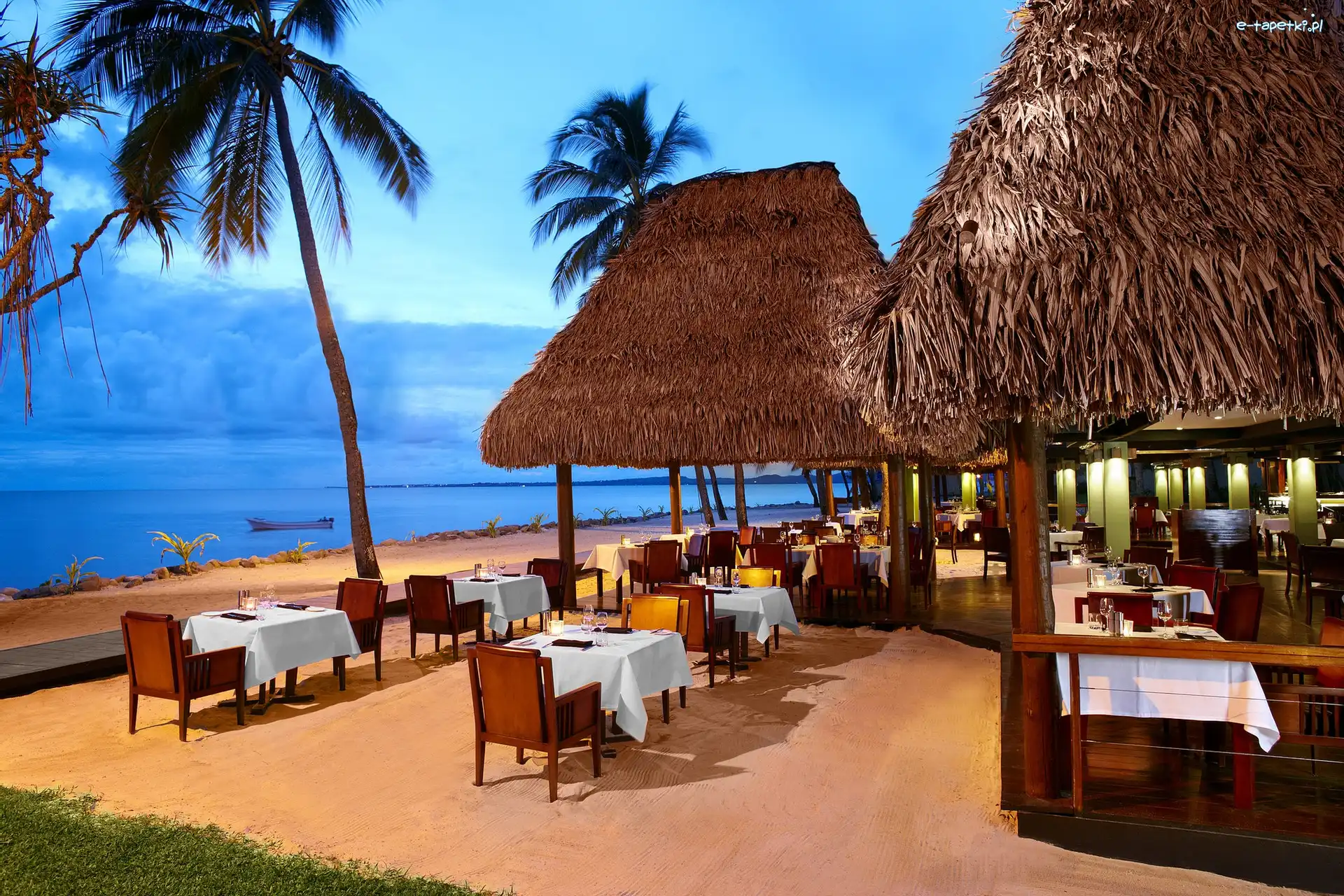 Plaża, Tropik, Ocean, restauracja