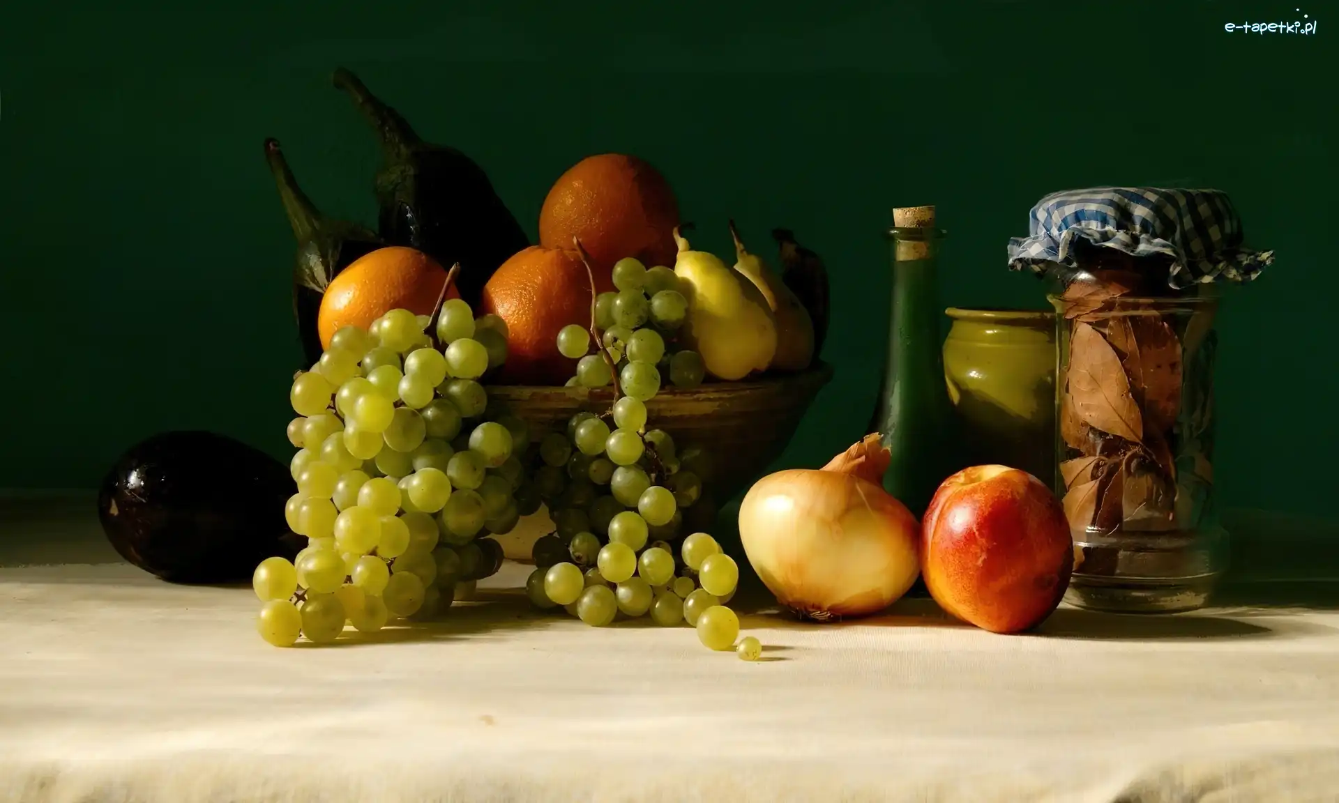 Winogron, Pomarańcze, Cebula, Butelka, Cukinia