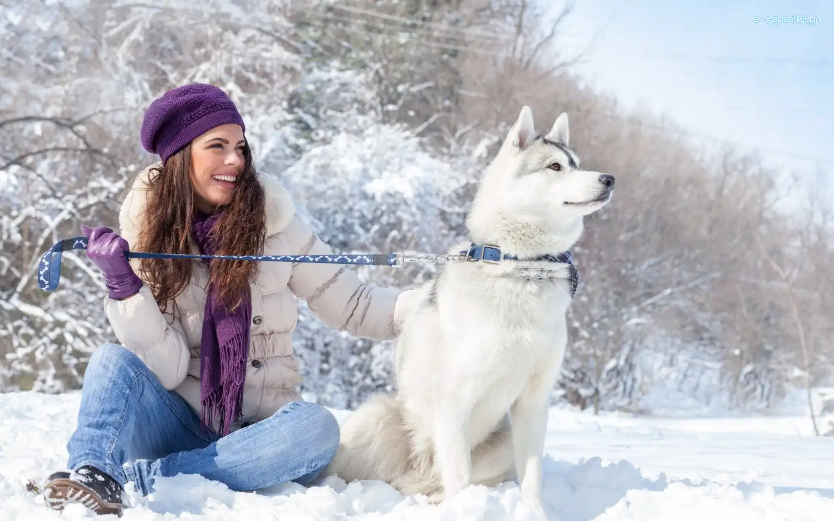 Brunetka, Śnieg, Zima, Siberian Husky
