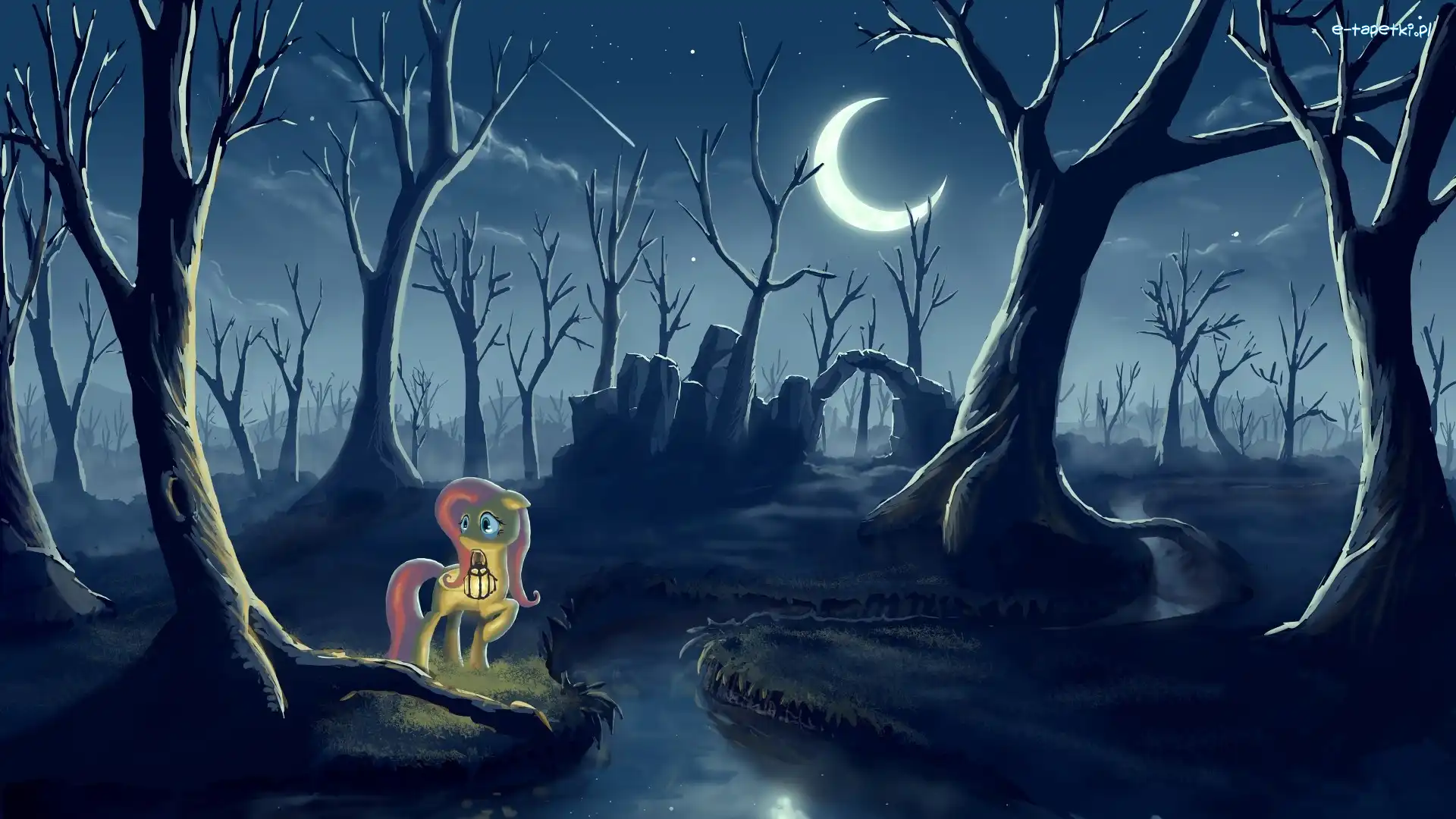 Noc, Drzewa, Księzyc, My Little Pony