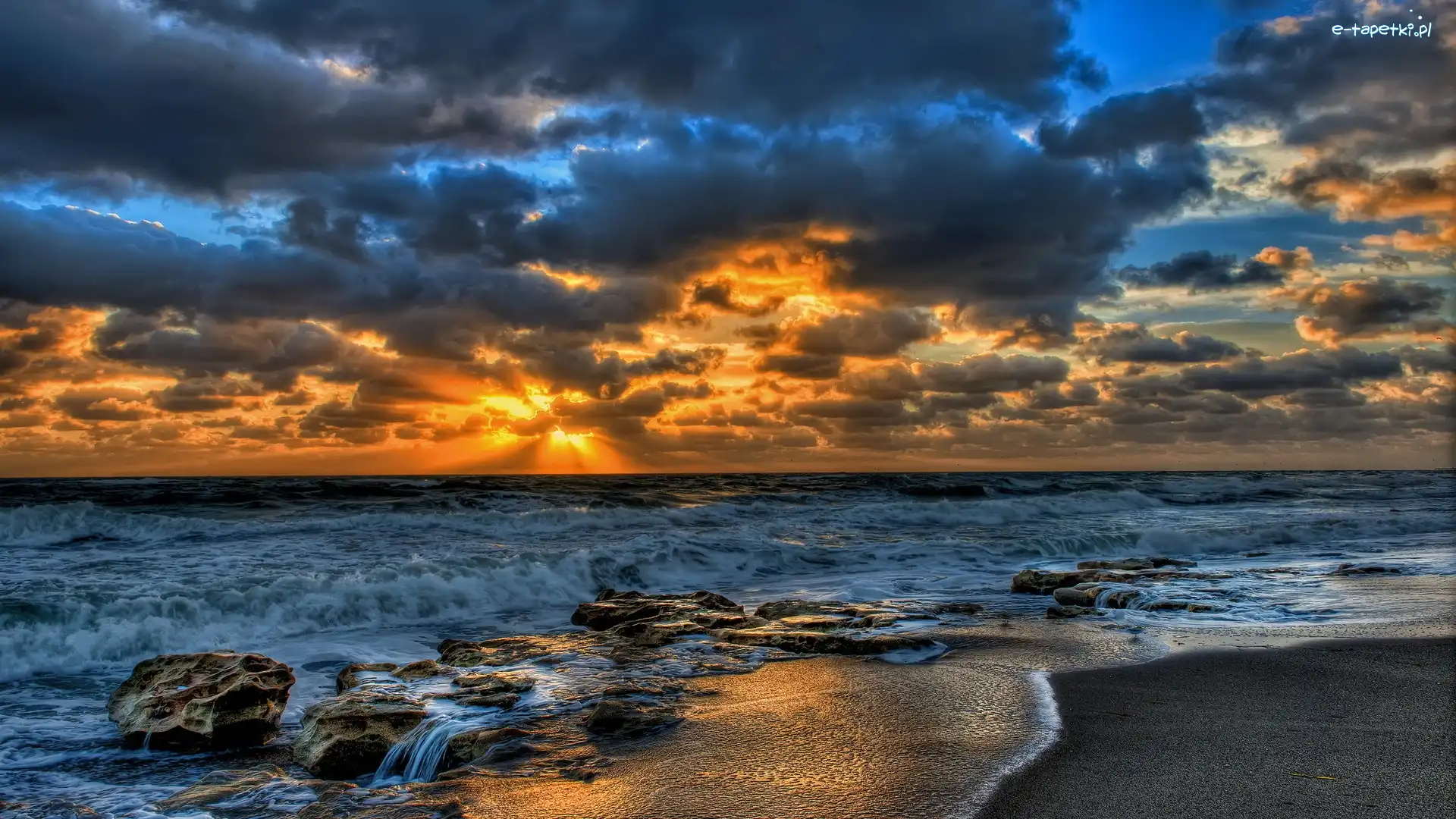 Zachód Słońca, Chmury, Ocean