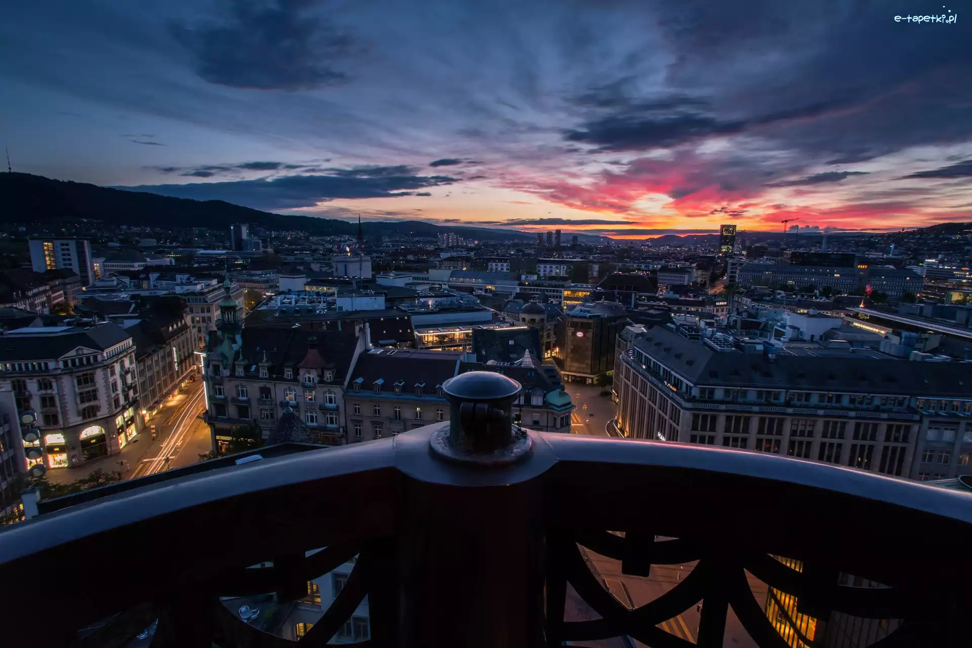 Zachód, Panorama, Miasta, Słońca, Zurich, Szwajcaria
