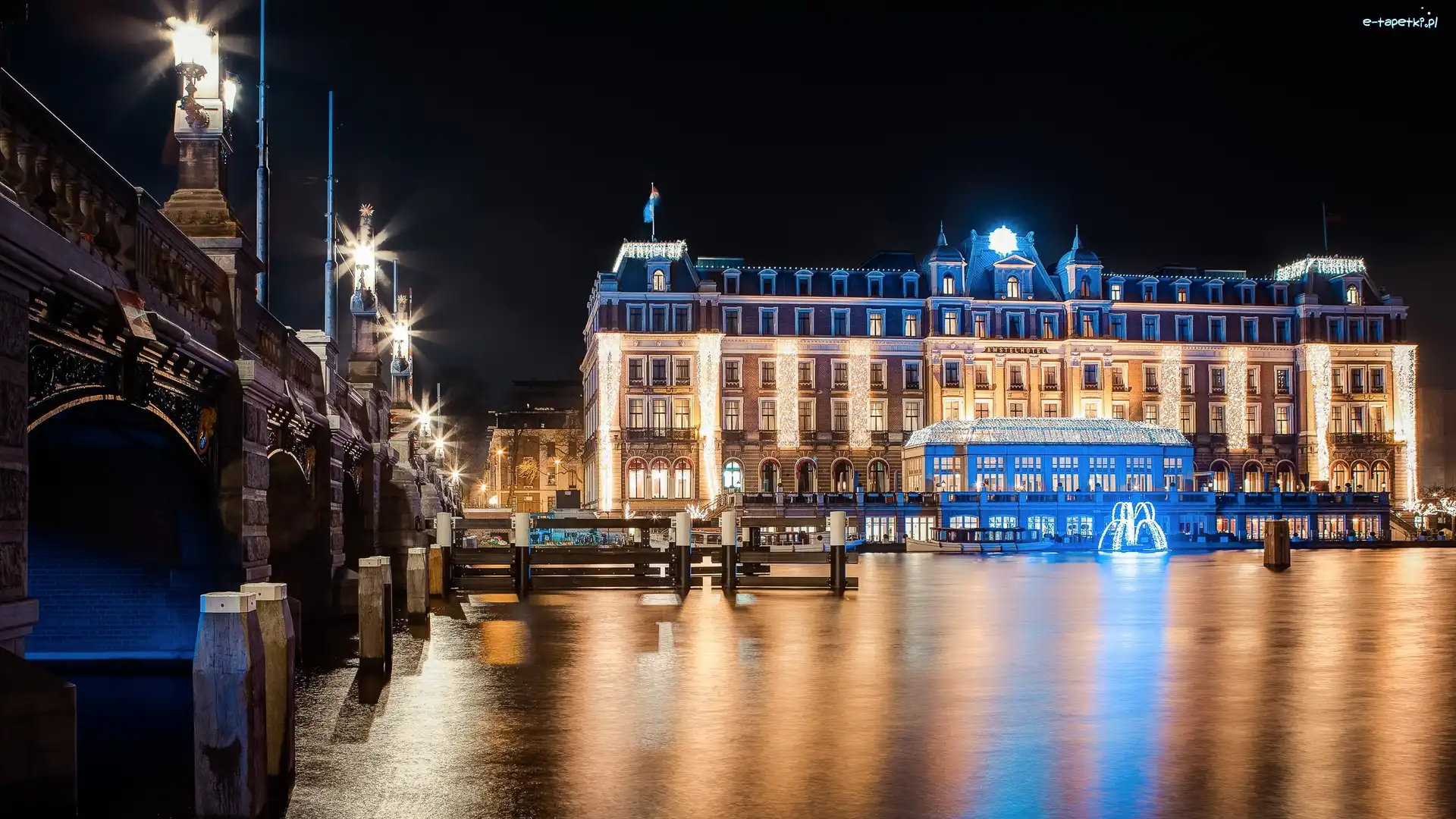 Hotel, Noc, Amsterdam, Odbicie, Woda