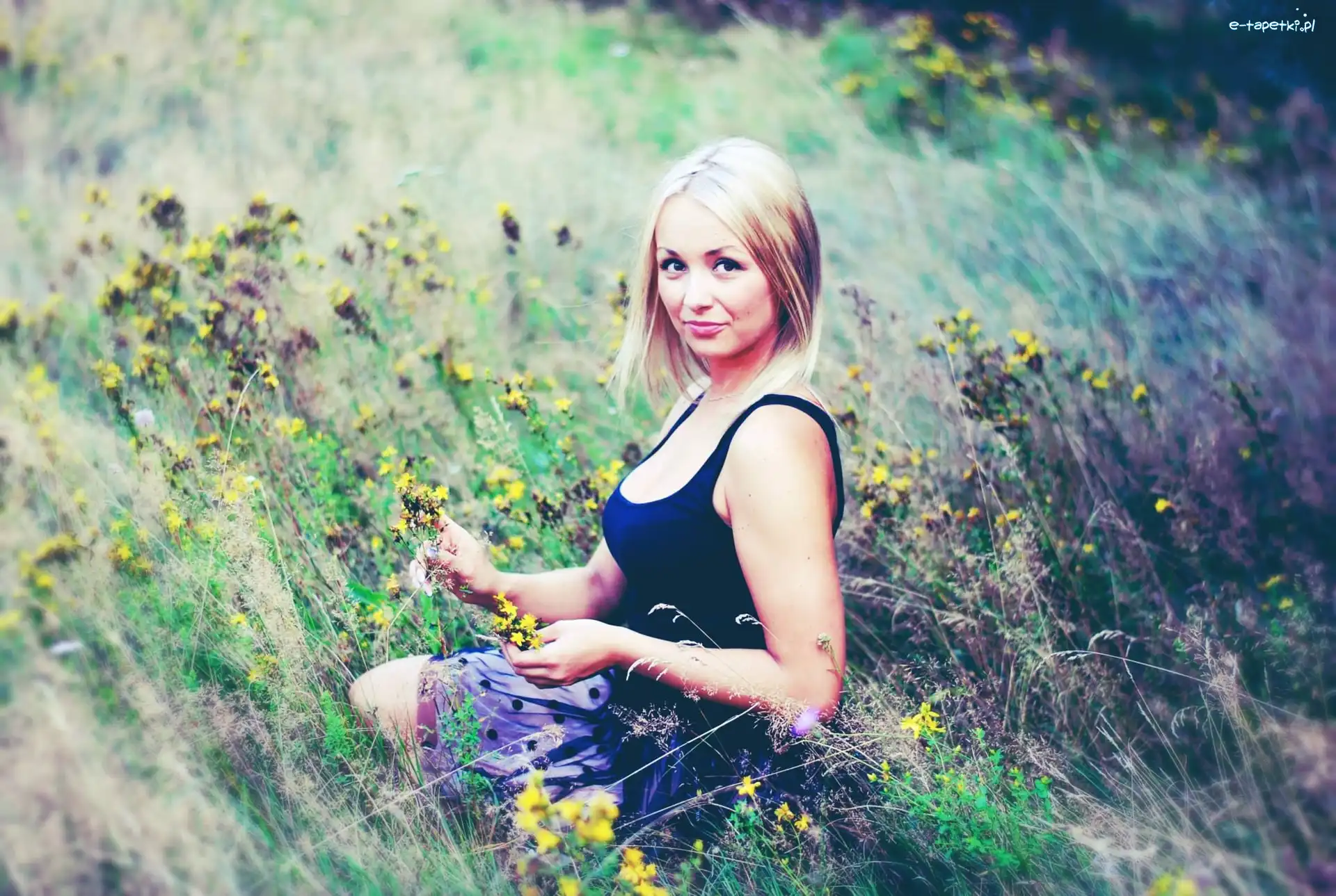 Łąka, Blondynka, Kobieta