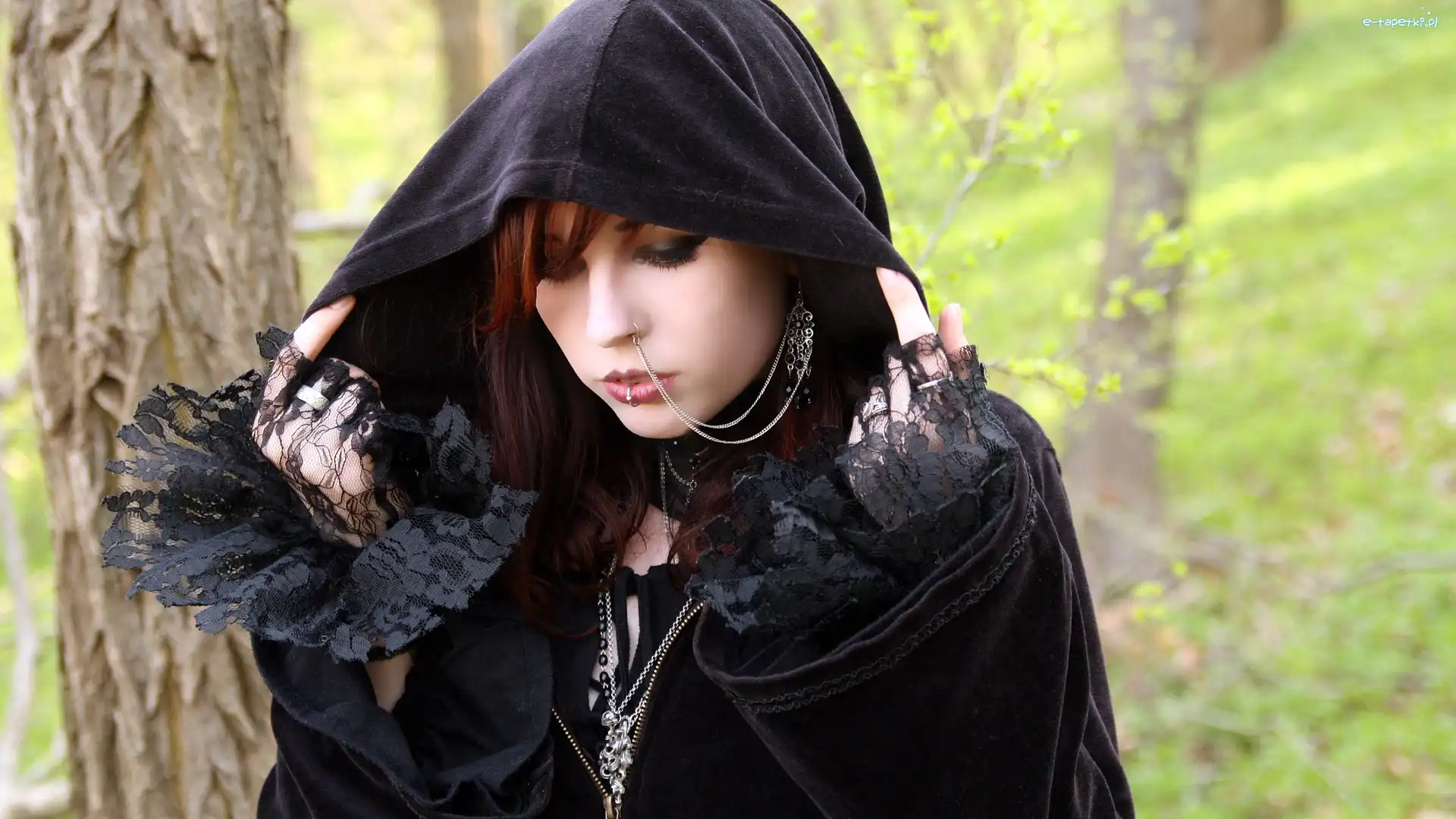 Drzewa, Makijaż, Dziewczyna, Gothic, Biżuteria