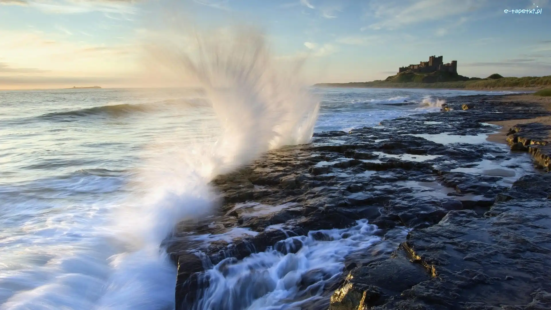 Bamburgh, Anglia, Morze, Zamek