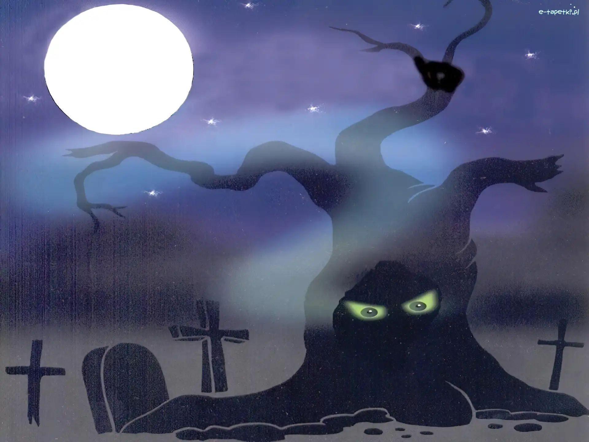 drzewo, krzyże, Halloween