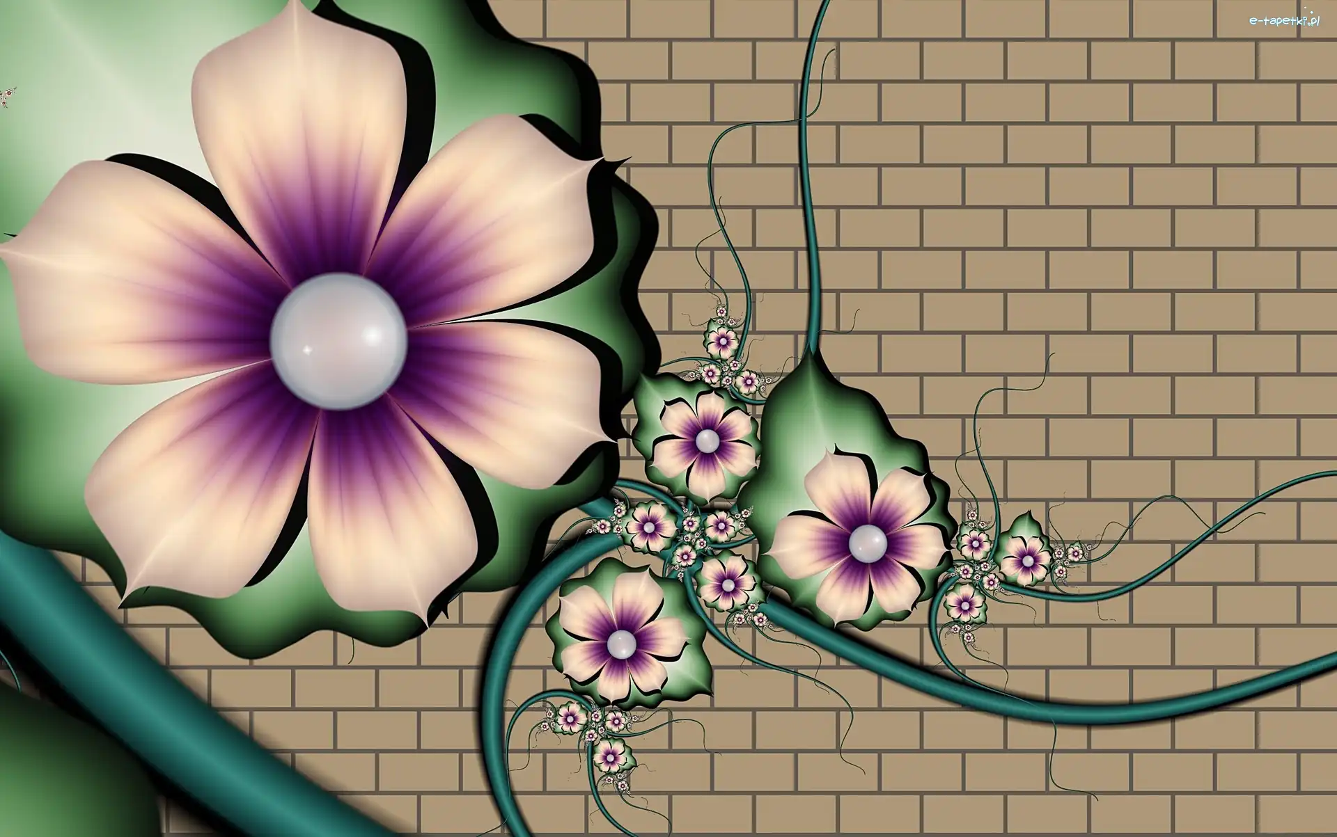 Kwiaty, 3D, Grafika, Mur