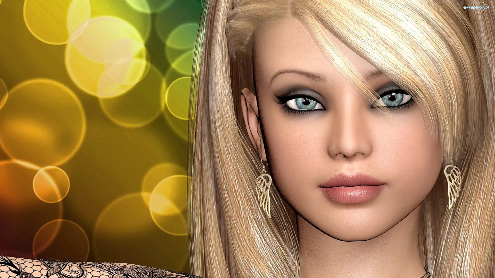 Dziewczyna, Portret, Kolczyki, 3D, Grafika
