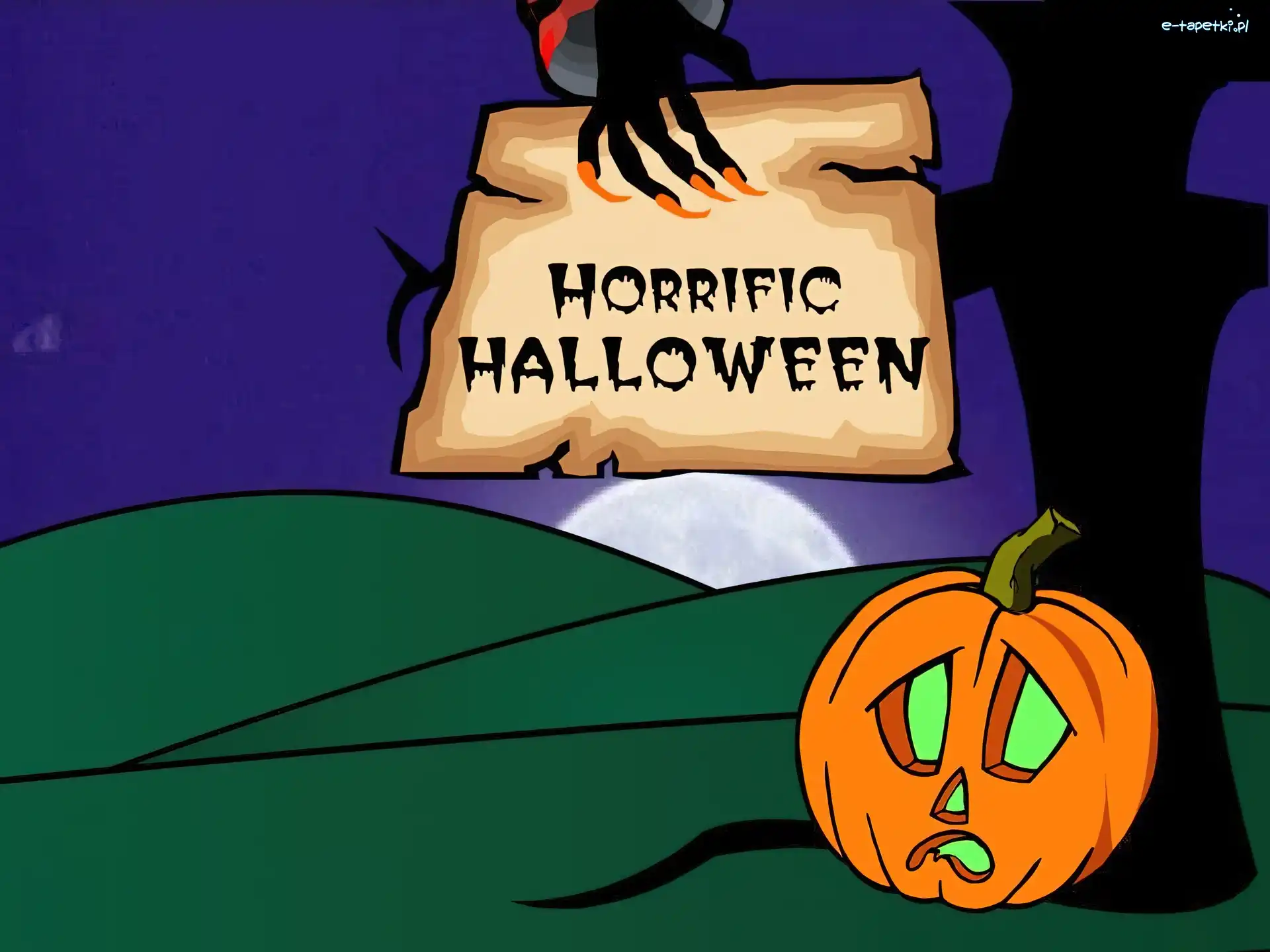 drzewo, smutna dynia , Halloween