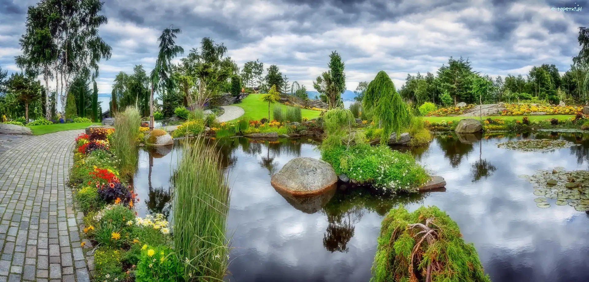 Ogród, Zieleń, Staw, Park