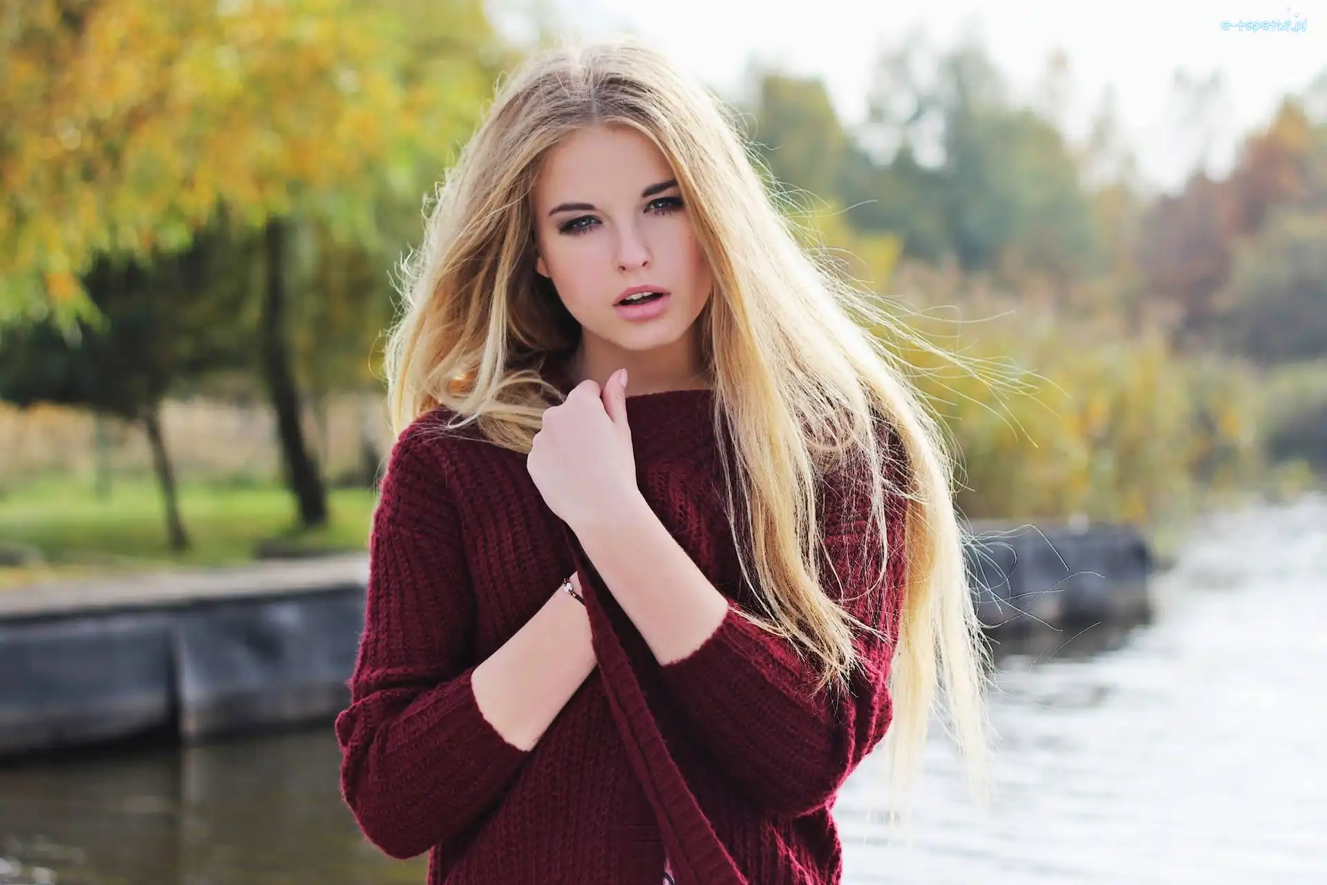Jezioro, Blondynka, Kobieta