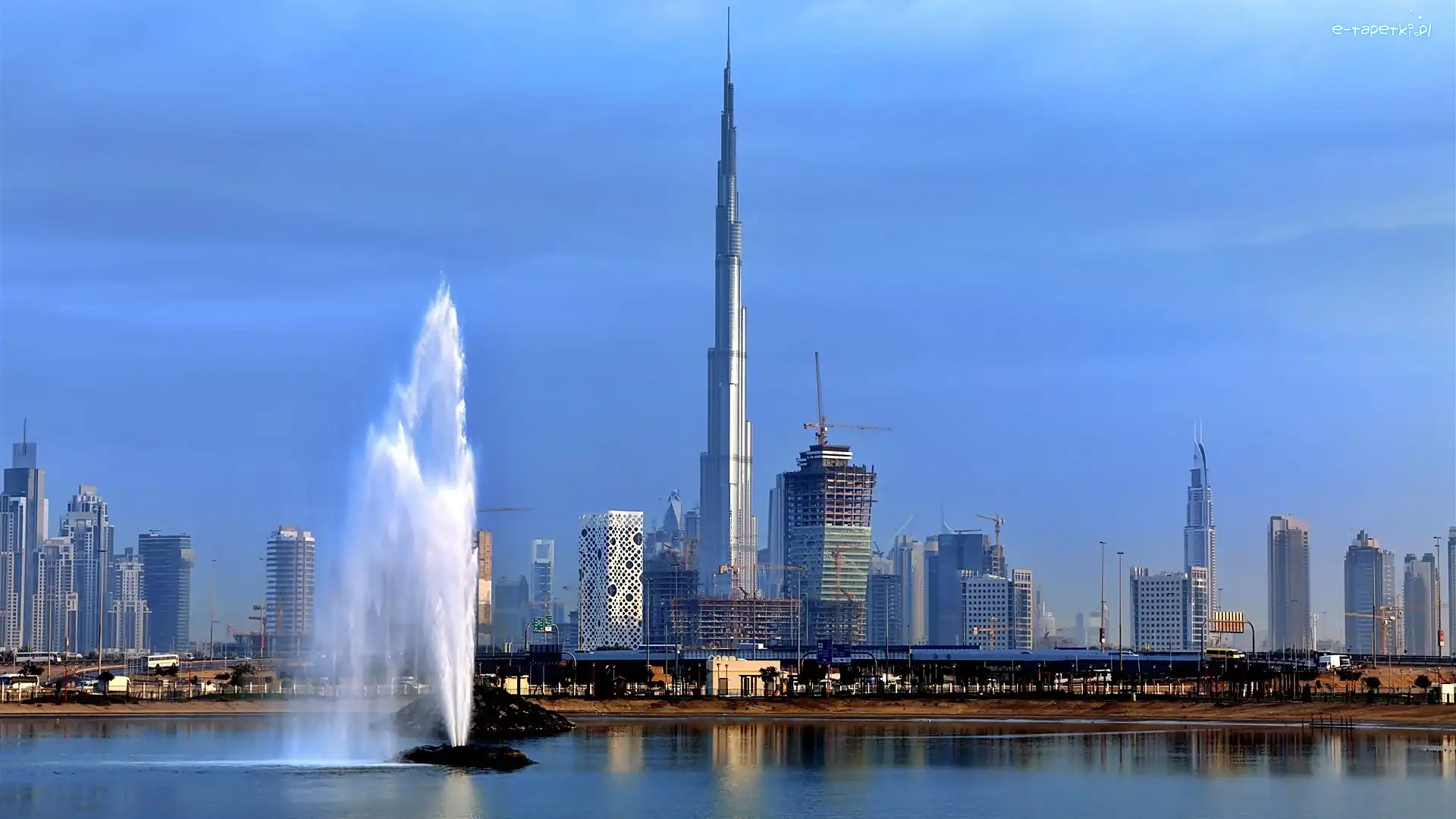 Dubaju, Chalifa, Panorama, Fontanny, Burdż, Świt