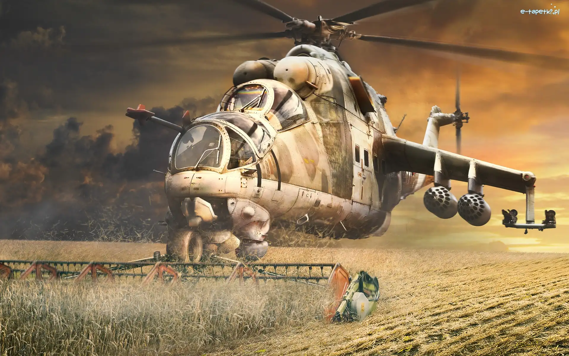 Żniwiarka, Pole, Trawy, Mi-24
