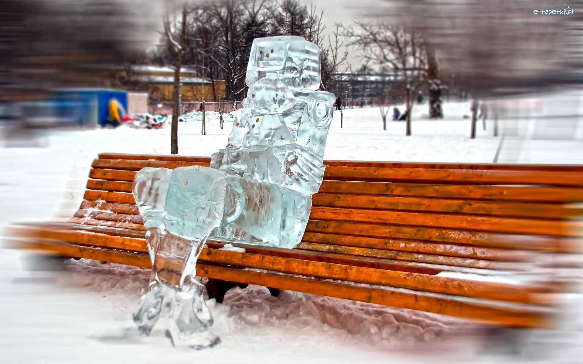 Zima, Ławka, Park, Lodowa, Figura
