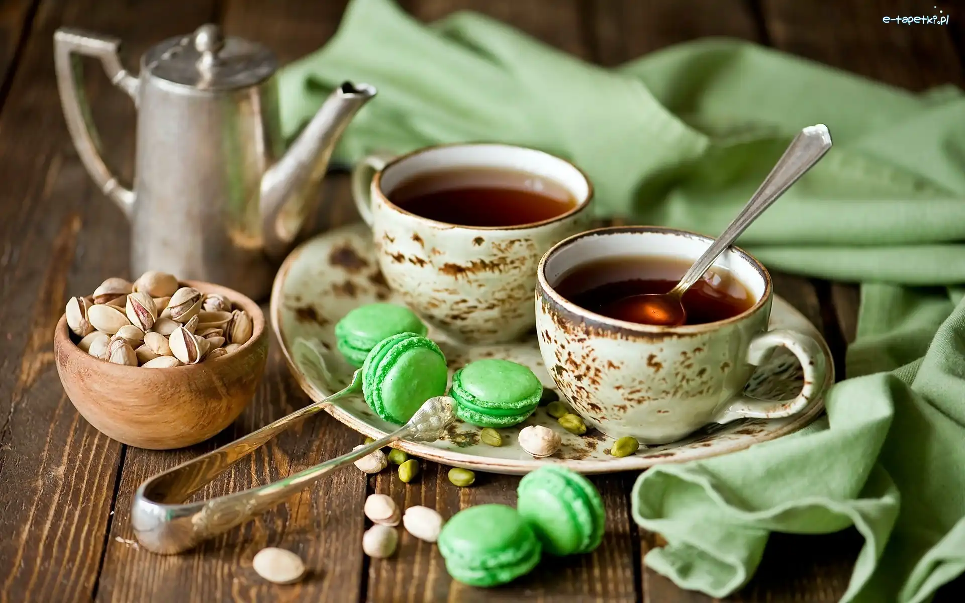 Herbata, Pistacje, Ciasteczka, Filiżanki