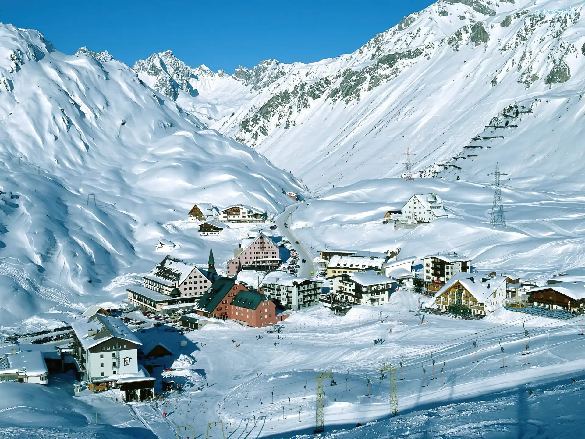 Zima, Tyrol, Austria, Śnieg, Arlberg, Kurort Narciarski