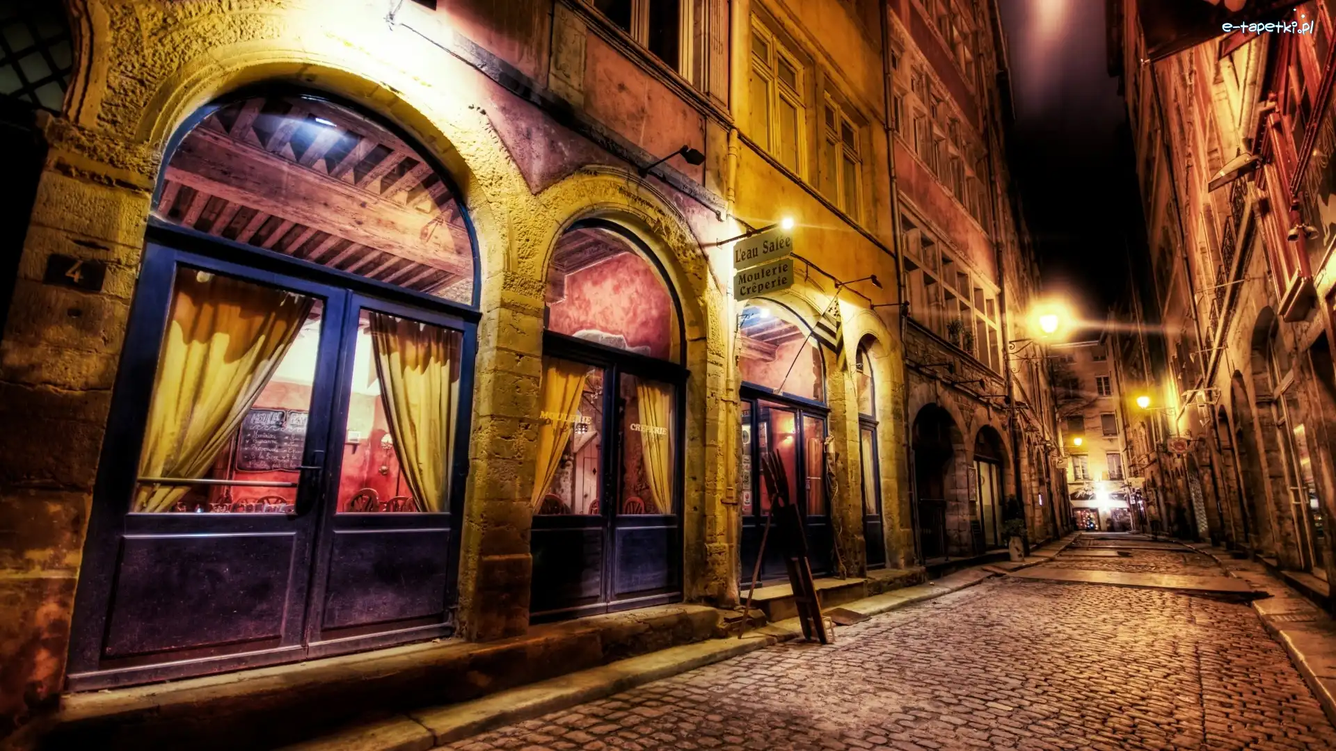 Ulica, Noc, Restauracja, Domy