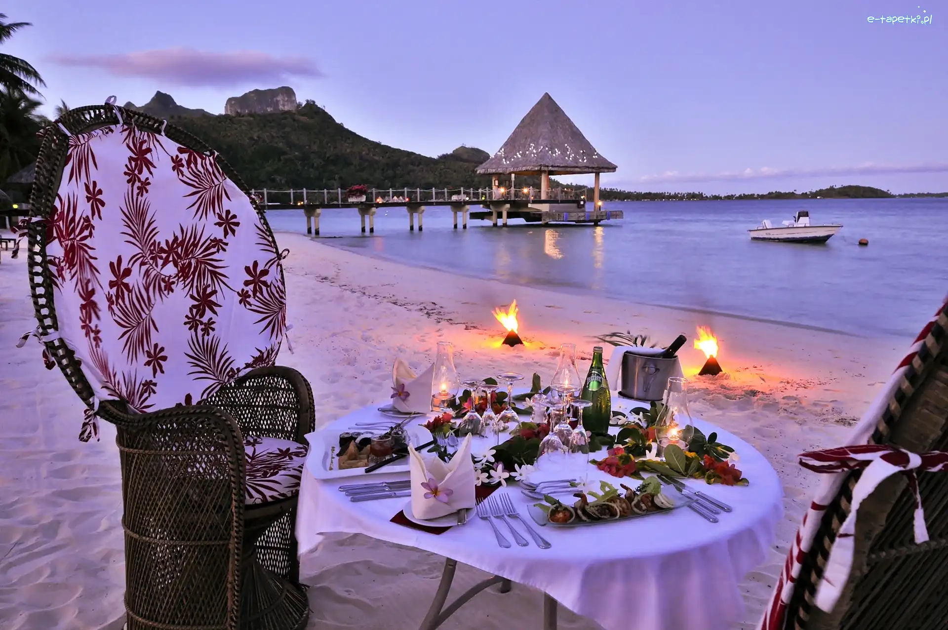 Bora Bora, Morze, Wieczór, Restauracja, Plaża