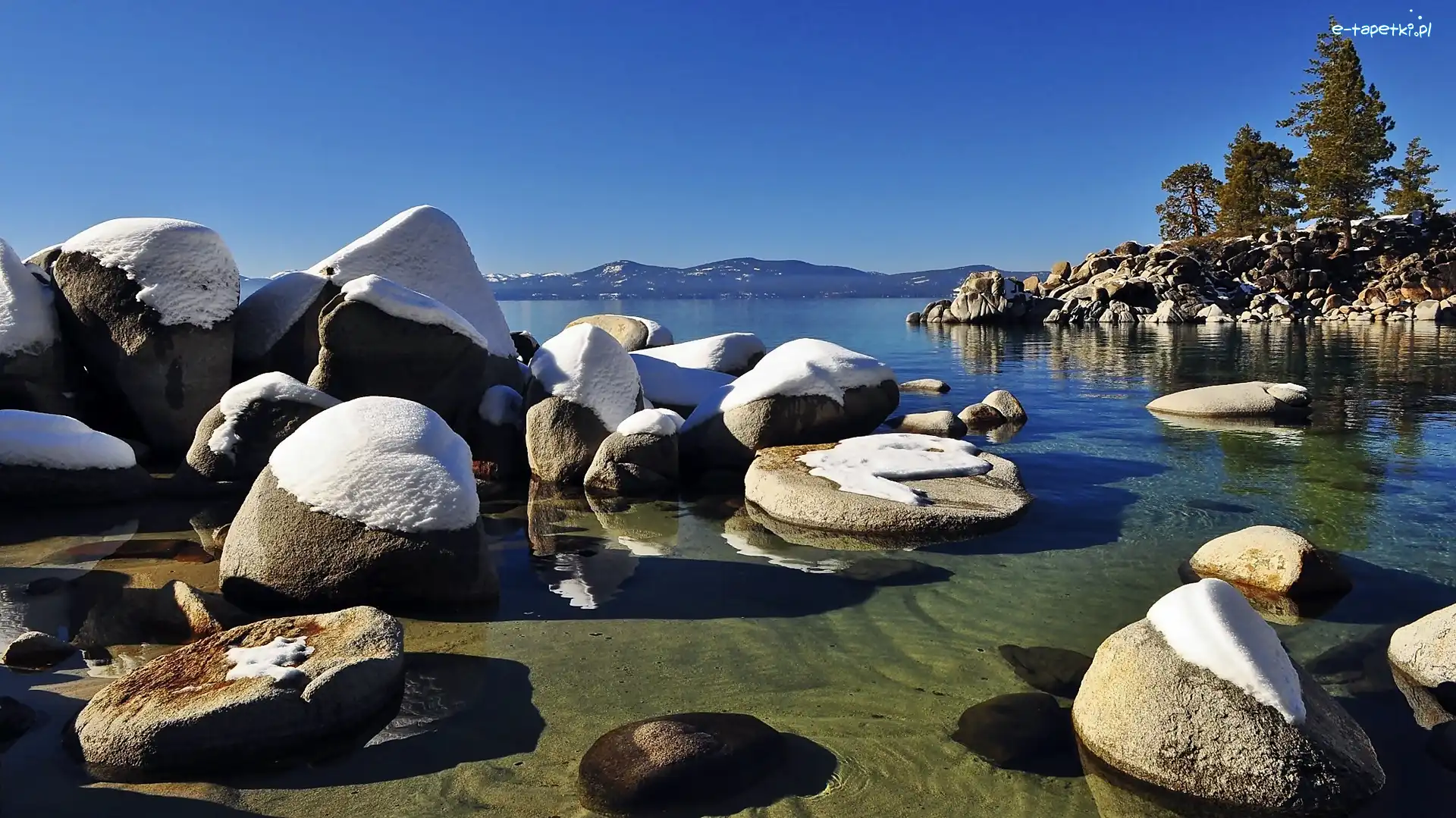 Nevada, Tahoe, Jezioro, Kamienie, Ośnieżone