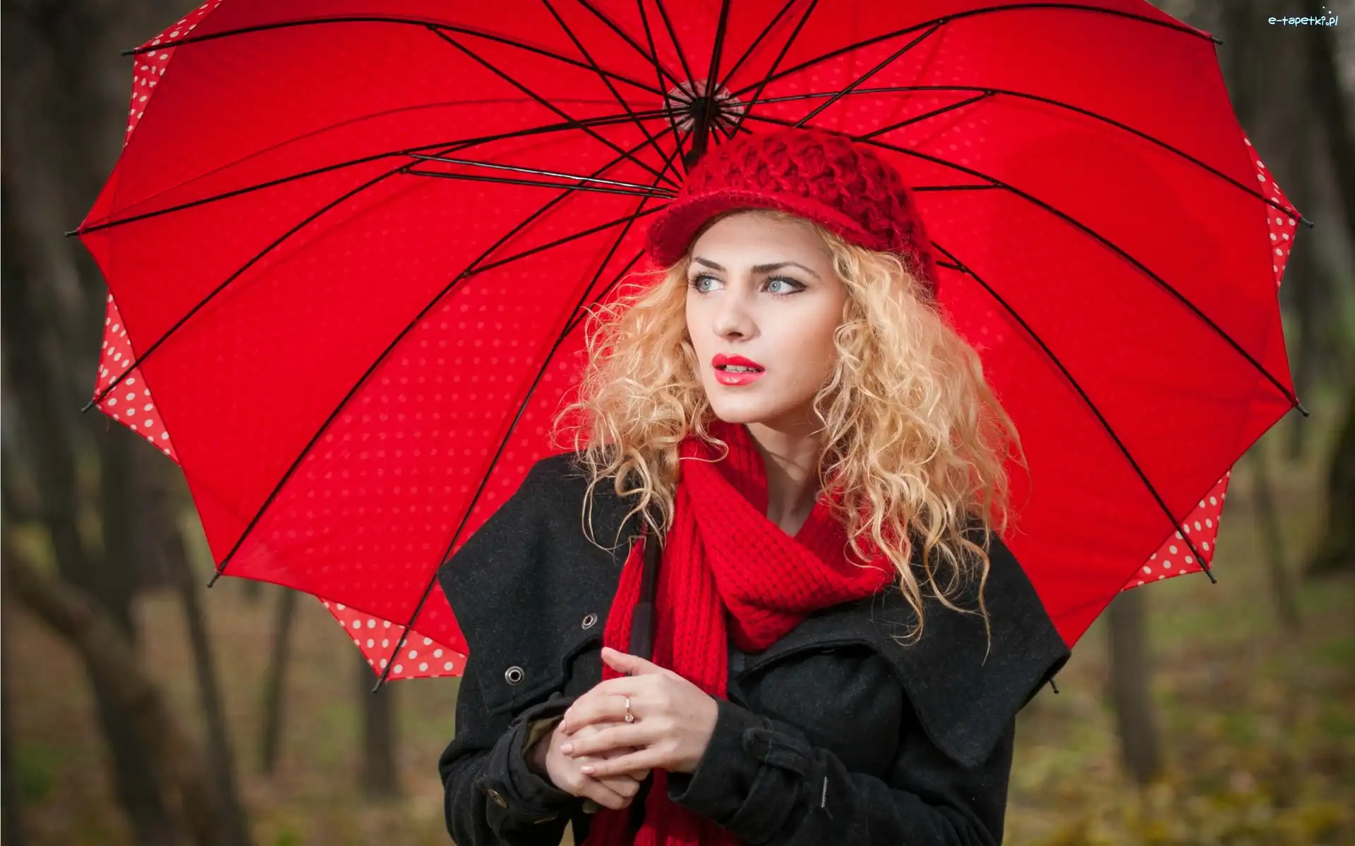 Blondynka, Czapka, Modelka, Jesień, Parasol