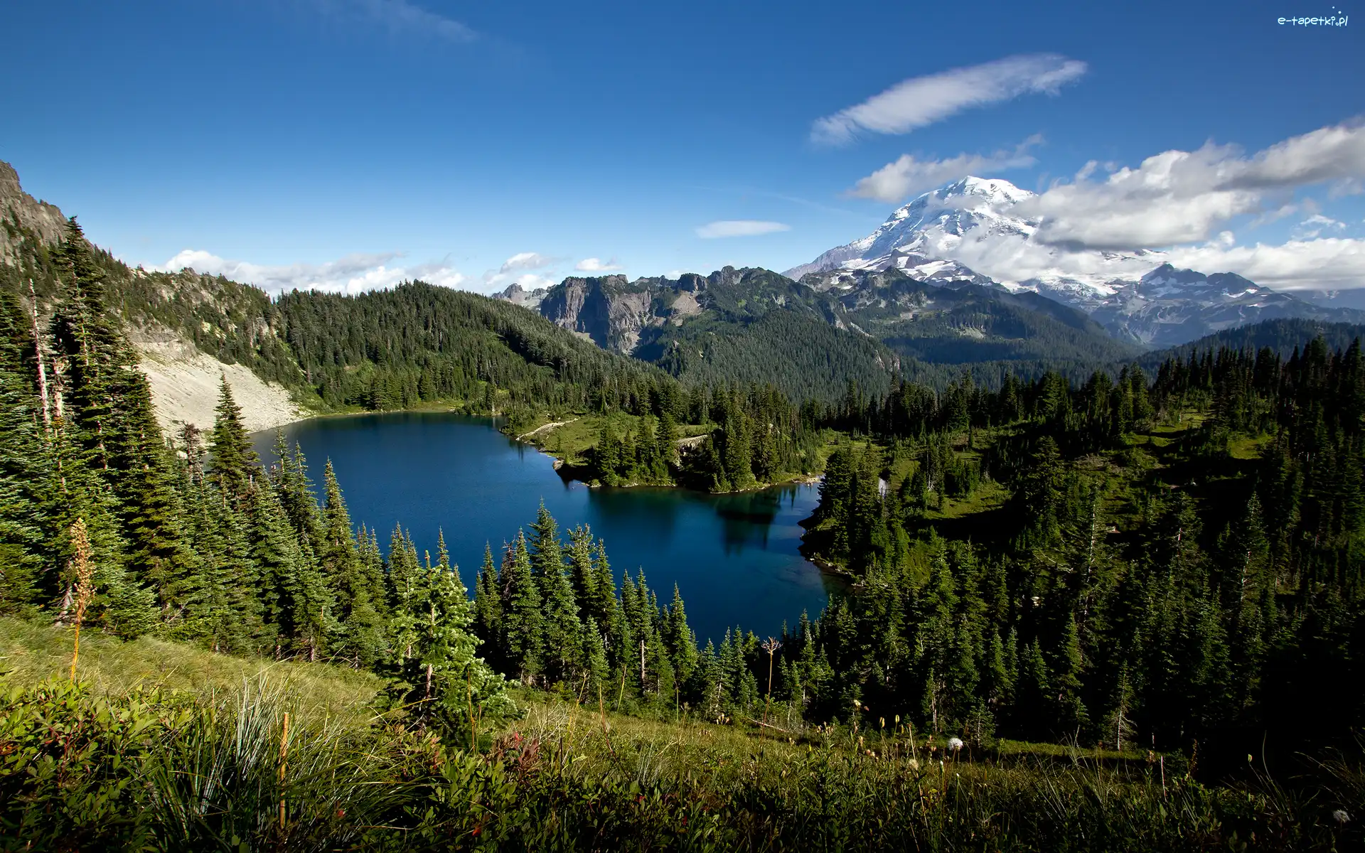 Jezioro Eunice, Park Narodowy Mount Rainier, Stratowulkan Mont Rainier, Góry, Stan Waszyngton, Stany Zjednoczone