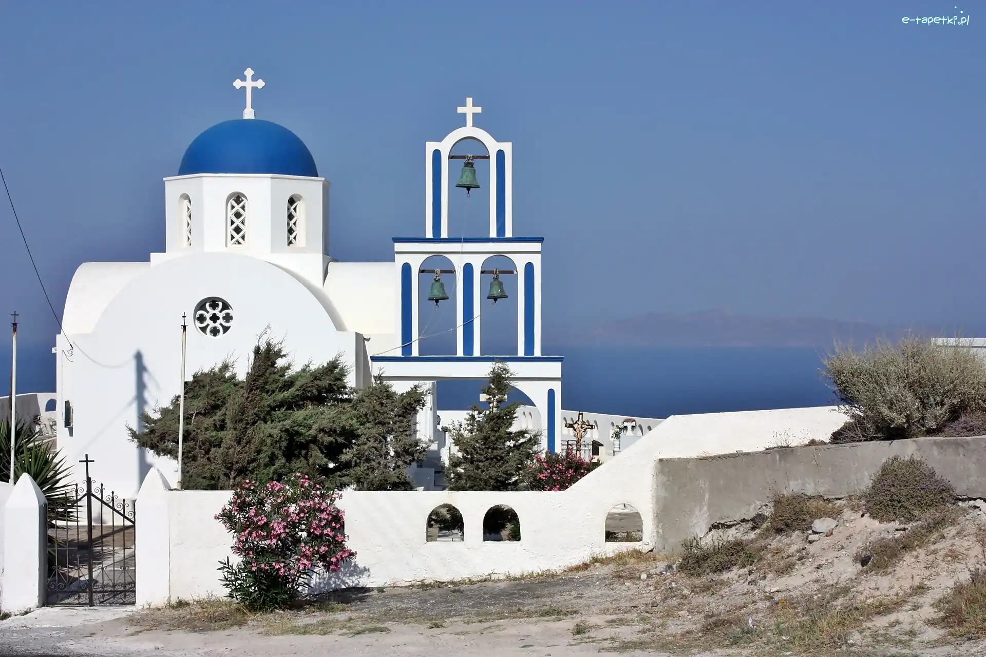 Santorini, Morze, Cerkiew, Grecja, Roślinność