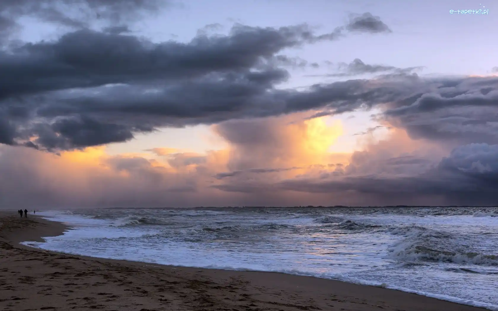 Światło, Fale, Ludzie, Morze, Plaża, Przebijające, Chmury