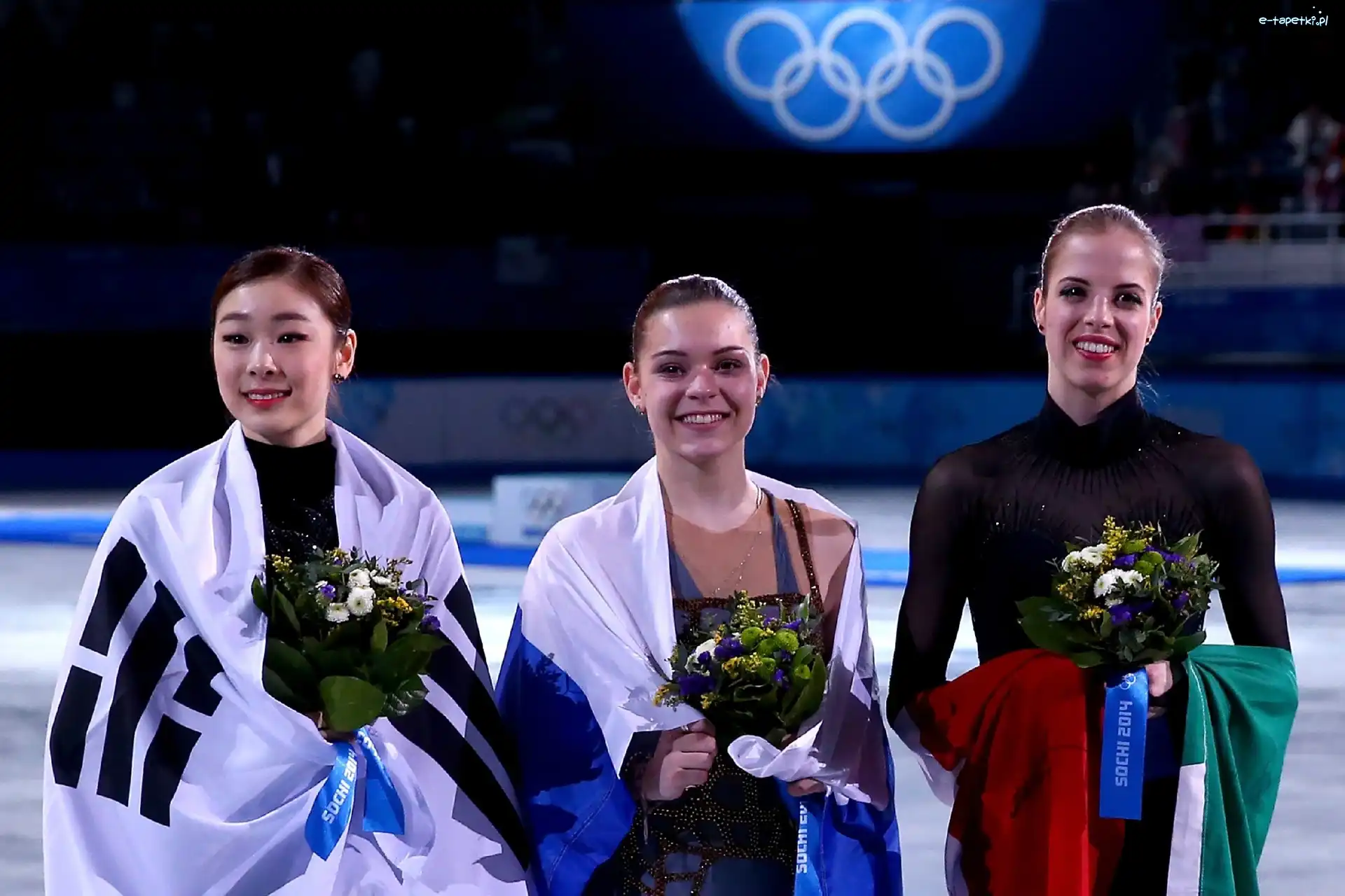 Kim Yong-A, Carolina Kostner, Adelina Sotnikova, Sochi 2014