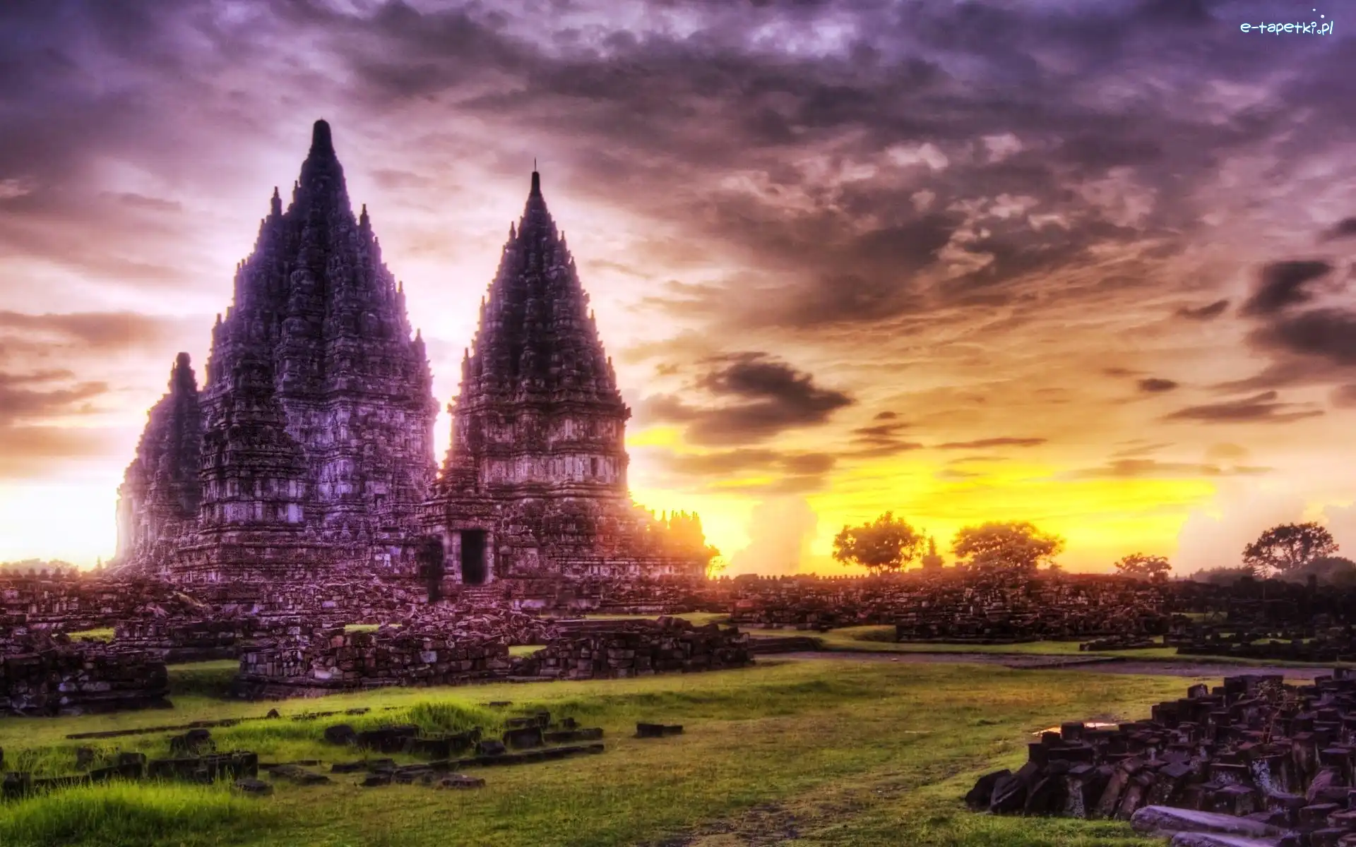 Świątynia, Dżungla, Prambanan, Indonezja, Chmury