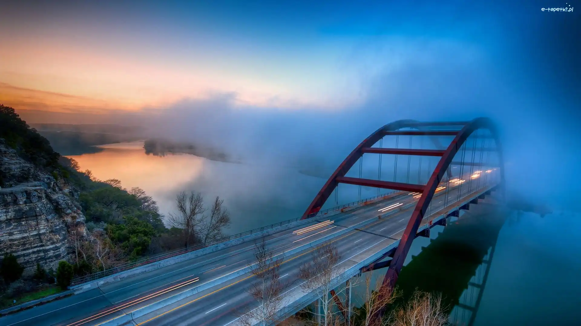 Mgła, Austin, Most Pennybacker, Jezioro Austin, Teksas, Stany Zjednoczone
