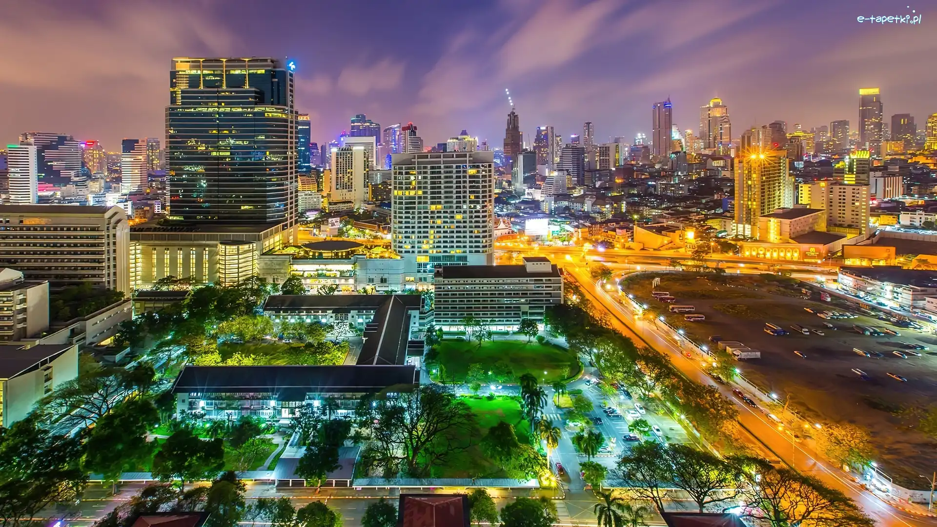 Bangkok, Noc, Miasto, Tajlandia
