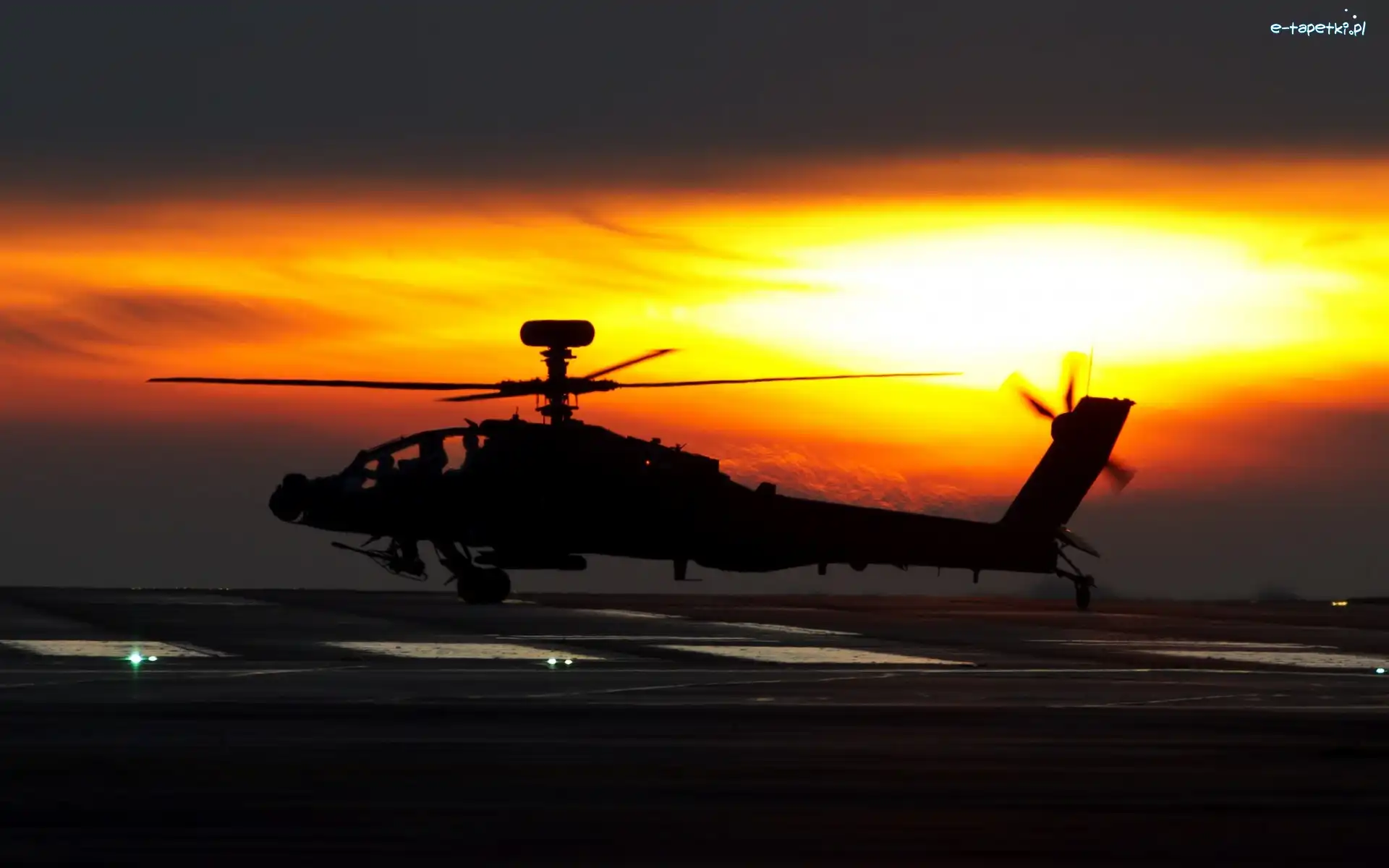 Helikopter, Chmury, Lot, Słońca, Zachód
