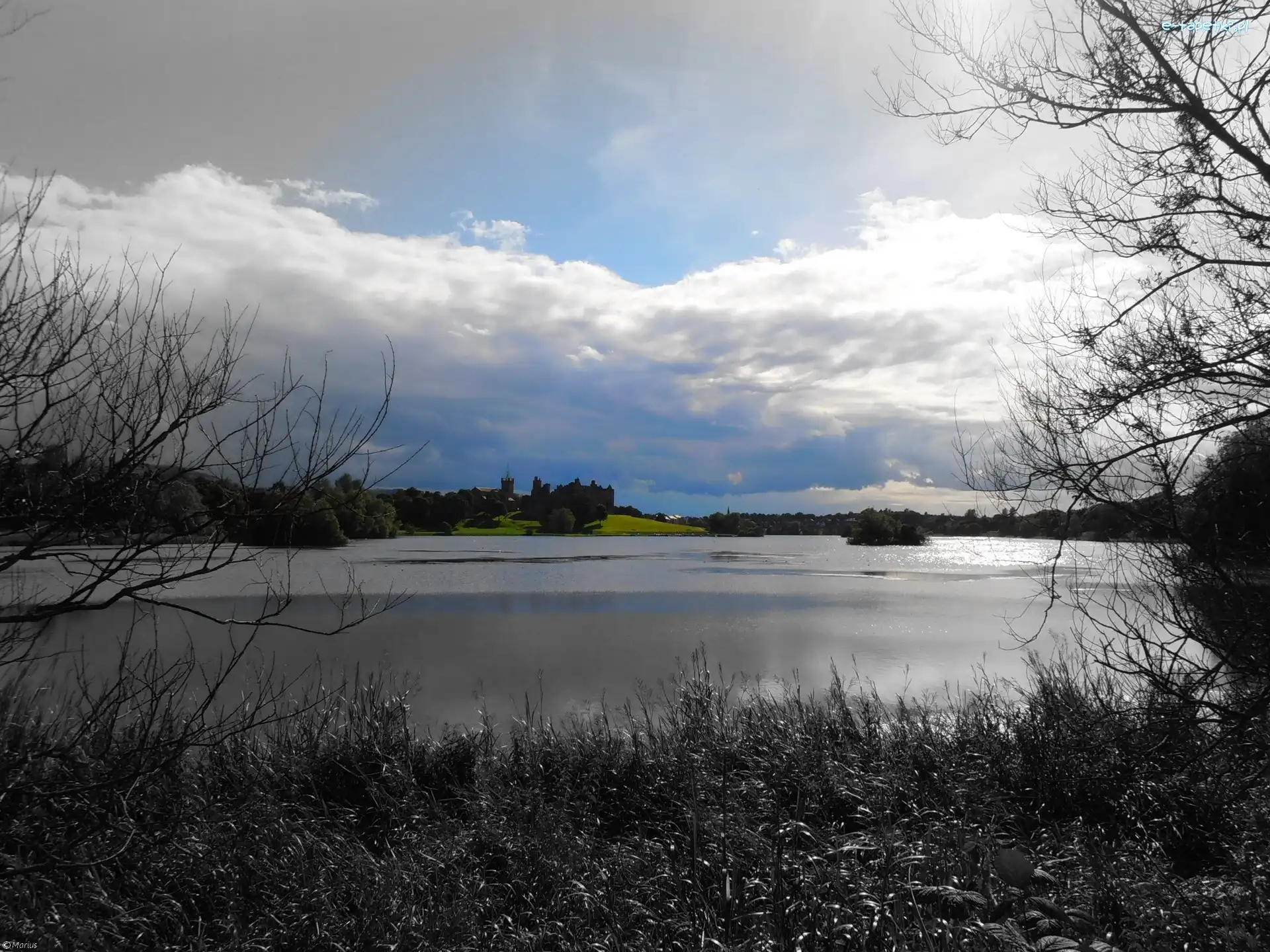 Jezioro, Szkocja, Linlithgow, Szarości, Skala
