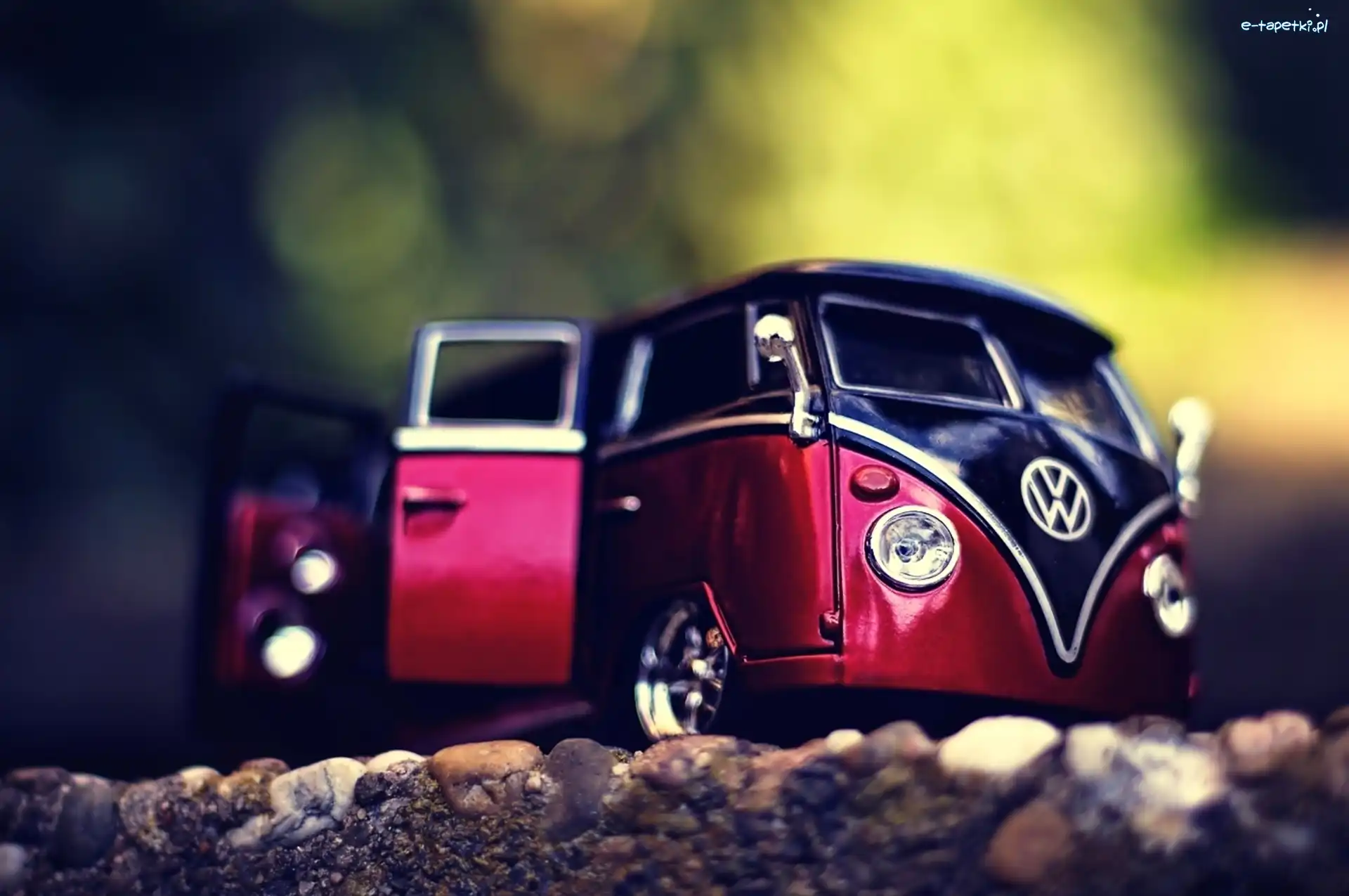 Zabawka, Volkswagen, Czerwony, Kamienie