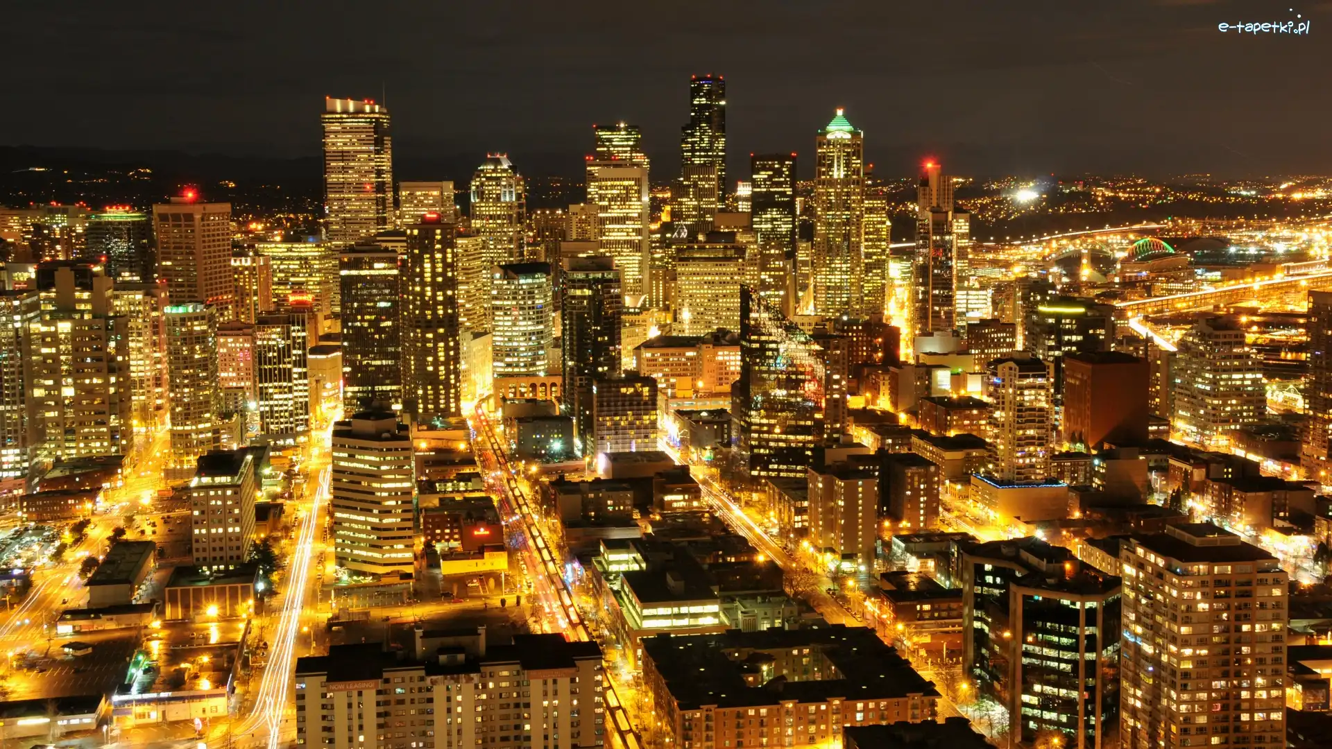 Seattle, Stan, Budynki, Wieżowce, Waszyngton, Miasto, Noc, USA