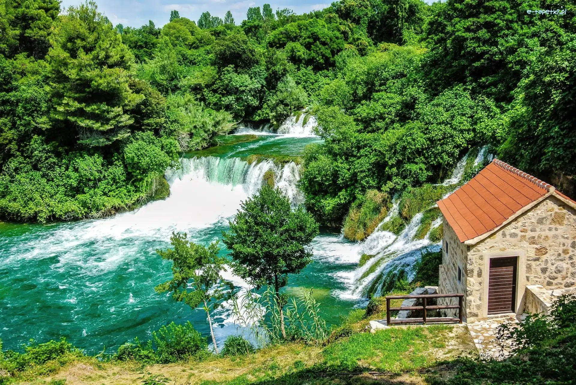 Chorwacja, Dom, Park Narodowy Krka, Las, Wodospad
