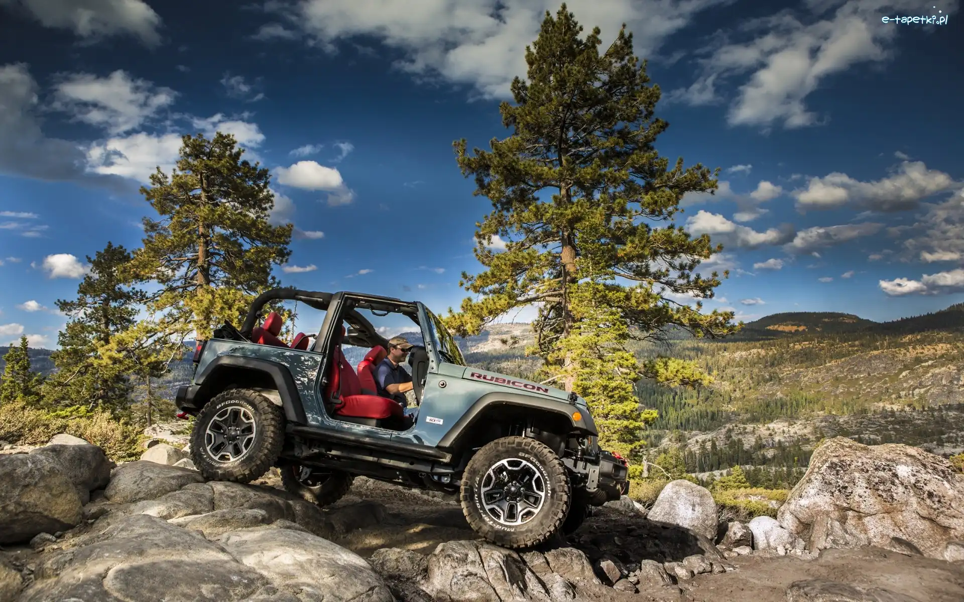 Jeep, Drzewa, Wrangler, Chmury, Kamienie