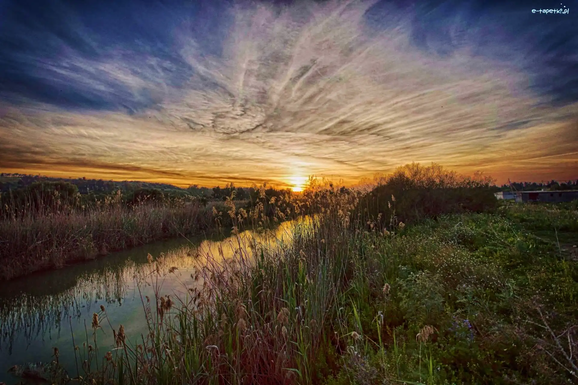 Słońca, Roślinność, Rzeczka, Zachód