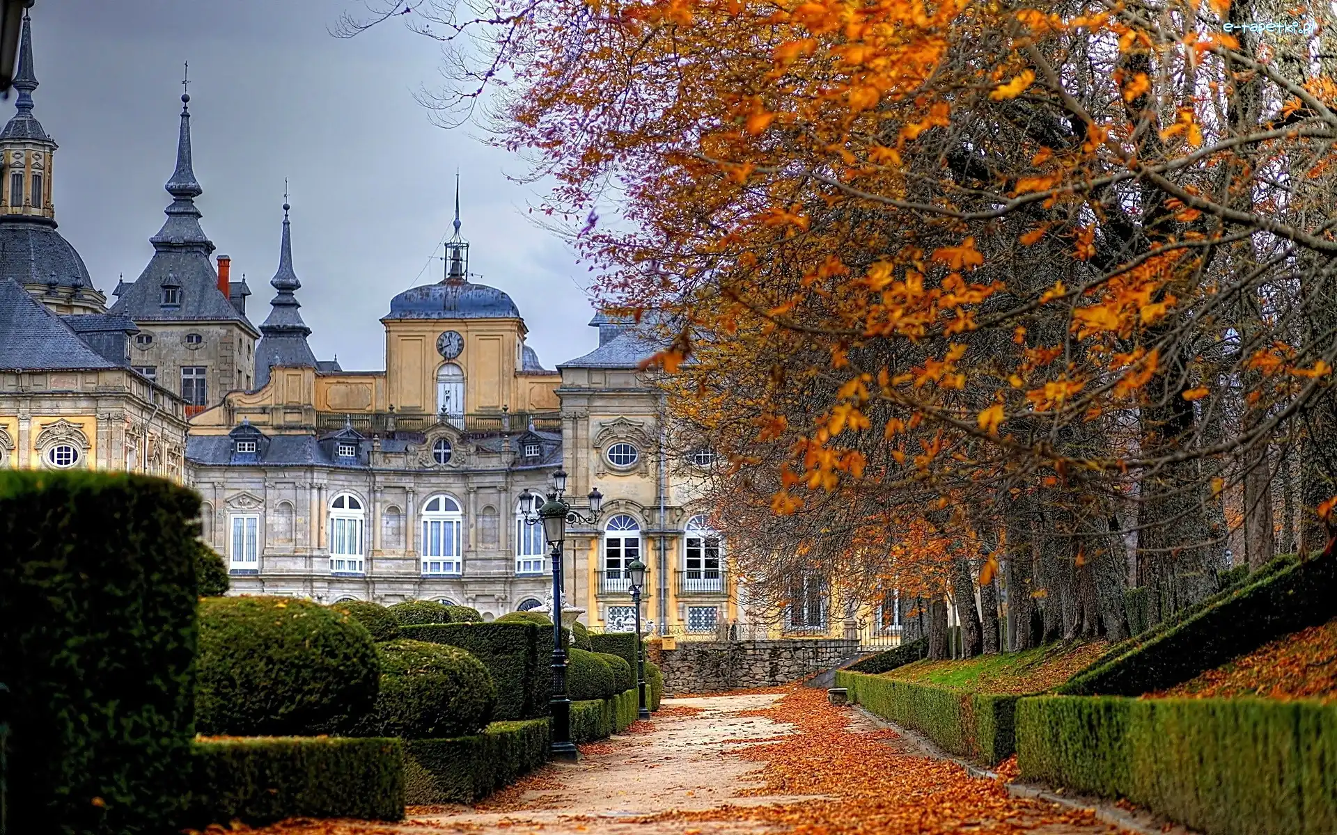 Jesień, Park, Pałac, Liście, Opadłe