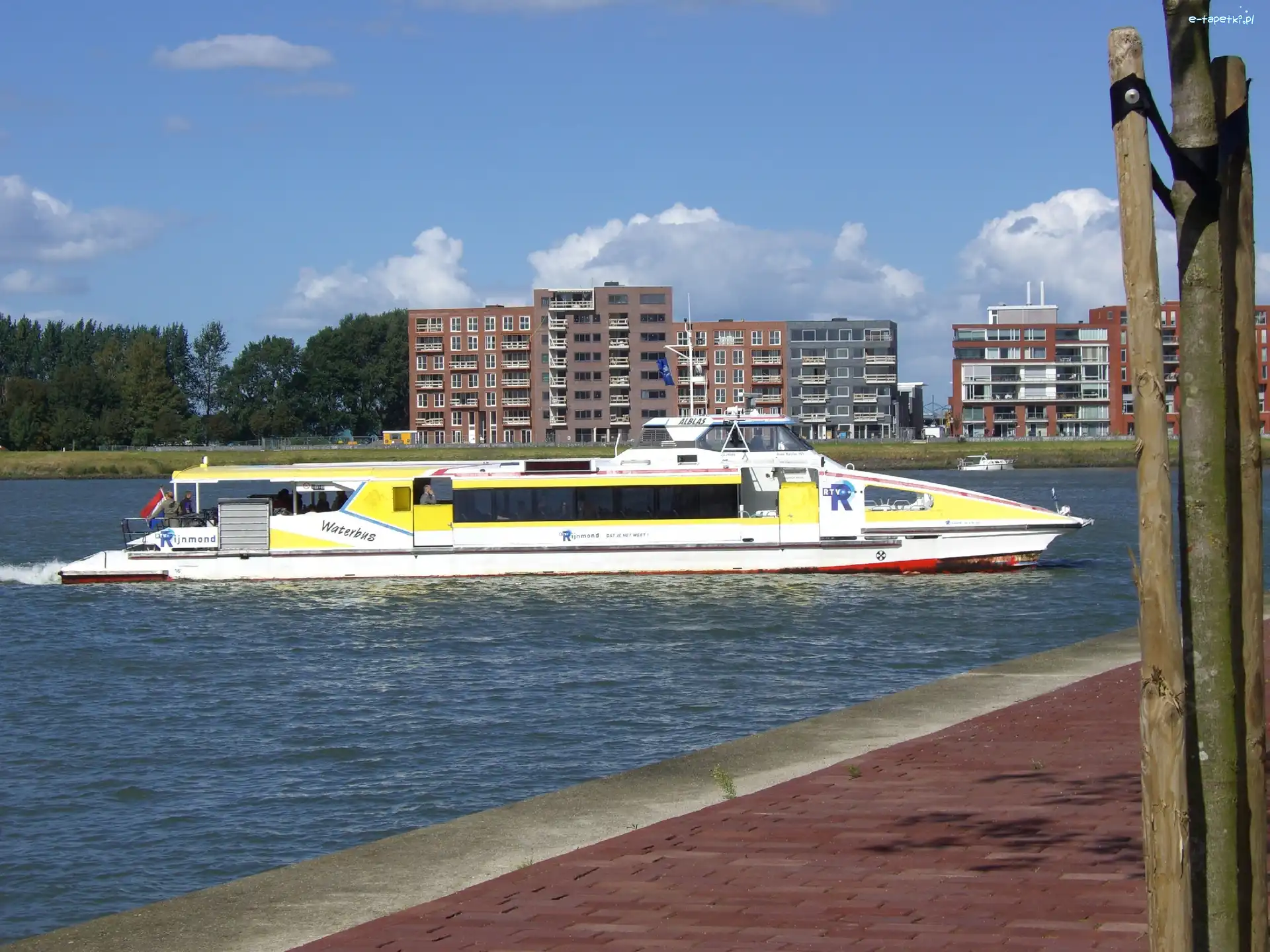 Statek, Pasażerski, Waterbus, Budynki, Woda