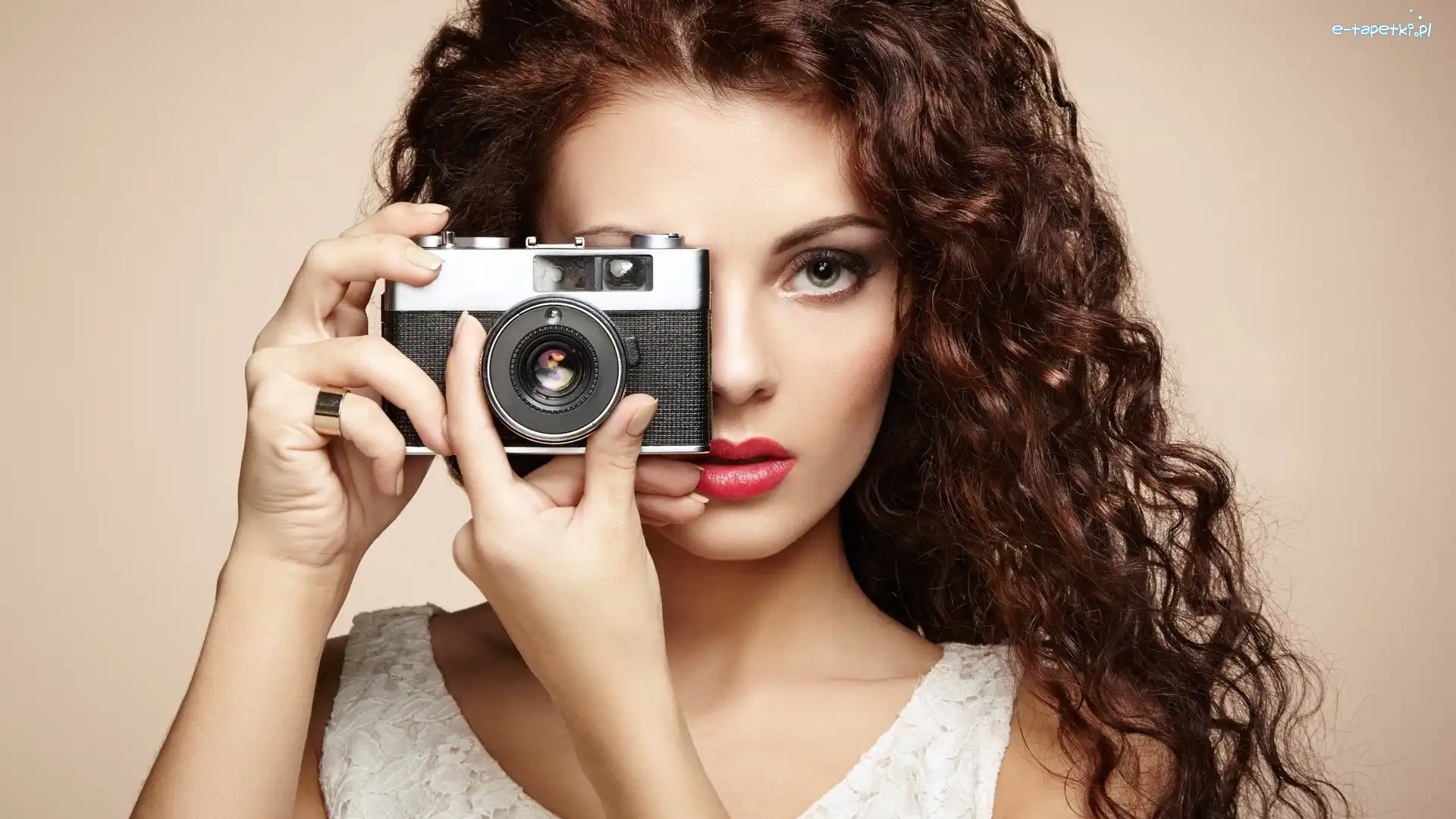 Długowłosa, Makijaż, Brunetka, Fotograficzny, Aparat